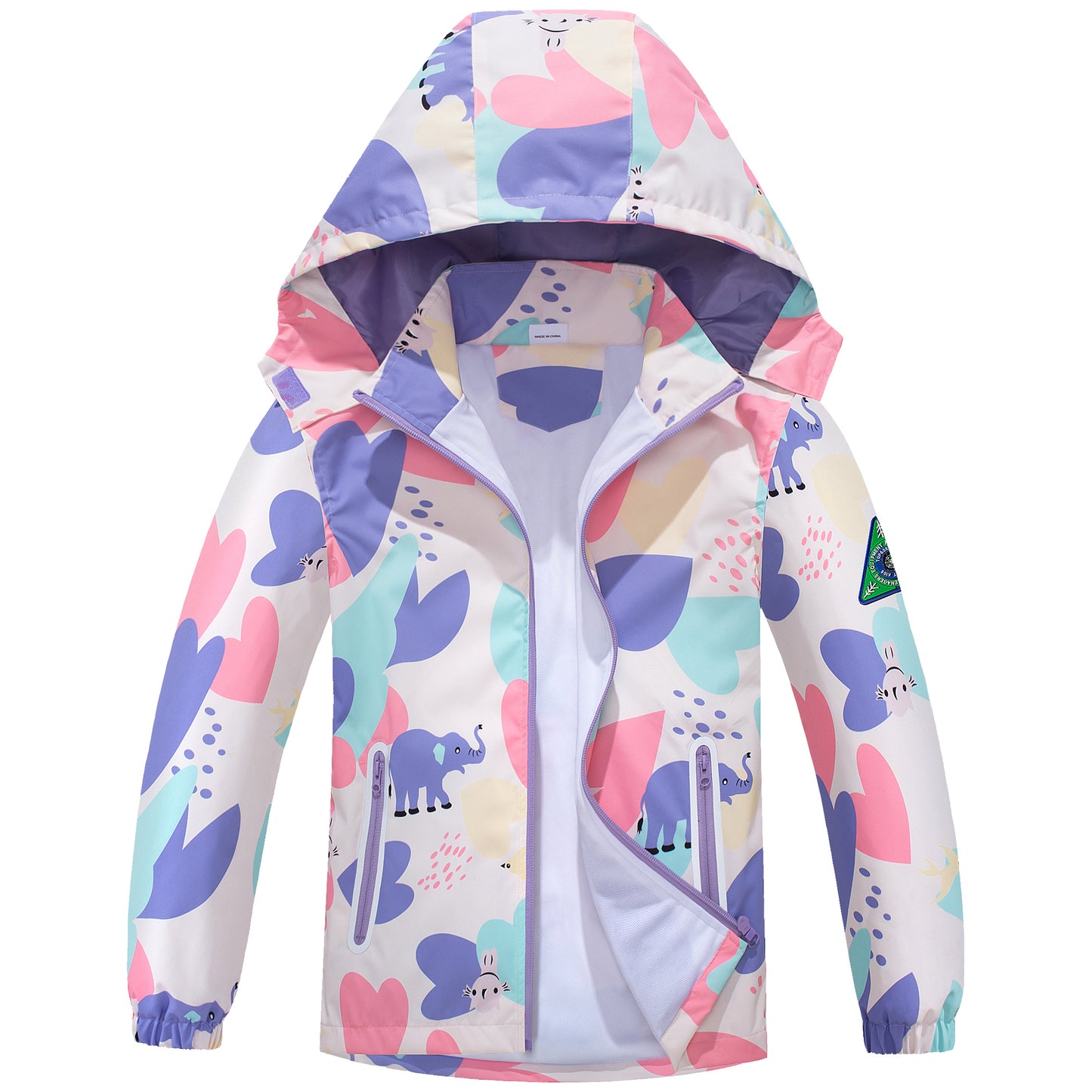 Waterproof Jacket for Girls Rain Jackets, Kids Hooded Raincoats Lightweight Windbreaker Cartoon Windproof Outdoor Coats for Spring Fall