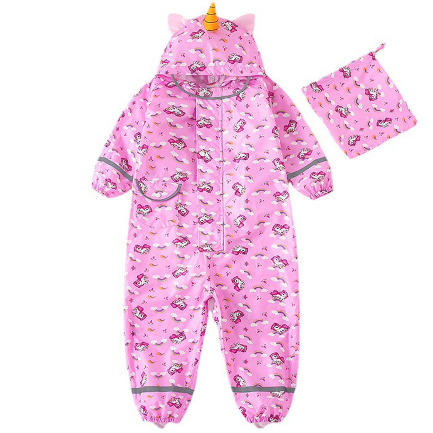 Kids Rain Suit Waterproof Suit Puddle Suit Boys Girls All In One Rain Coat Cartoon Hoodie Zip Rain Jacket