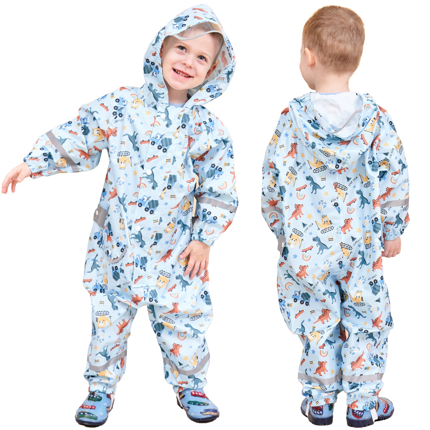 Kids Rain Suit Waterproof Suit Puddle Suit Boys Girls All In One Rain Coat Cartoon Hoodie Zip Rain Jacket
