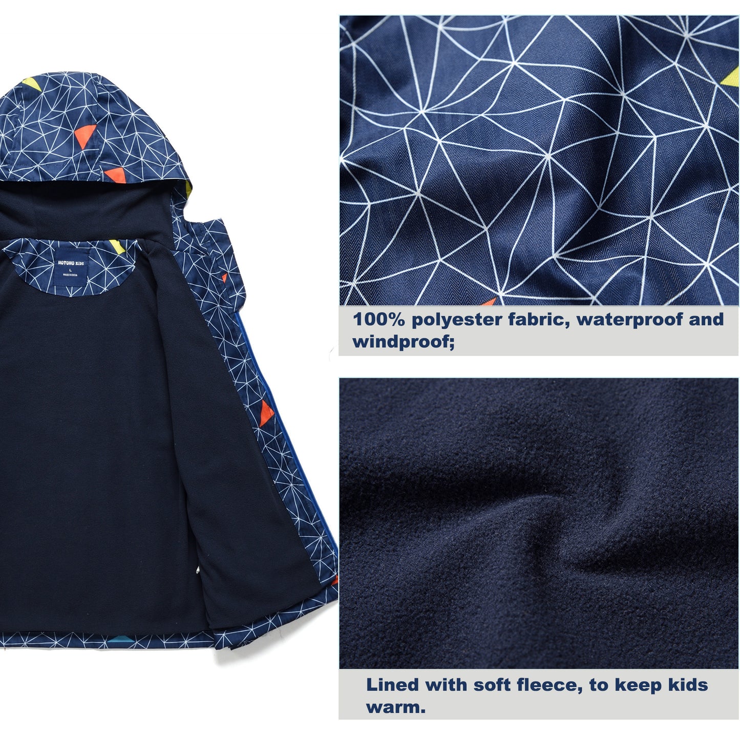 Fewlby Boys Rain Jacket Zipper Hoodies Lightweight Waterproof Raincoats Windbreakers for Kids S-2XL Size