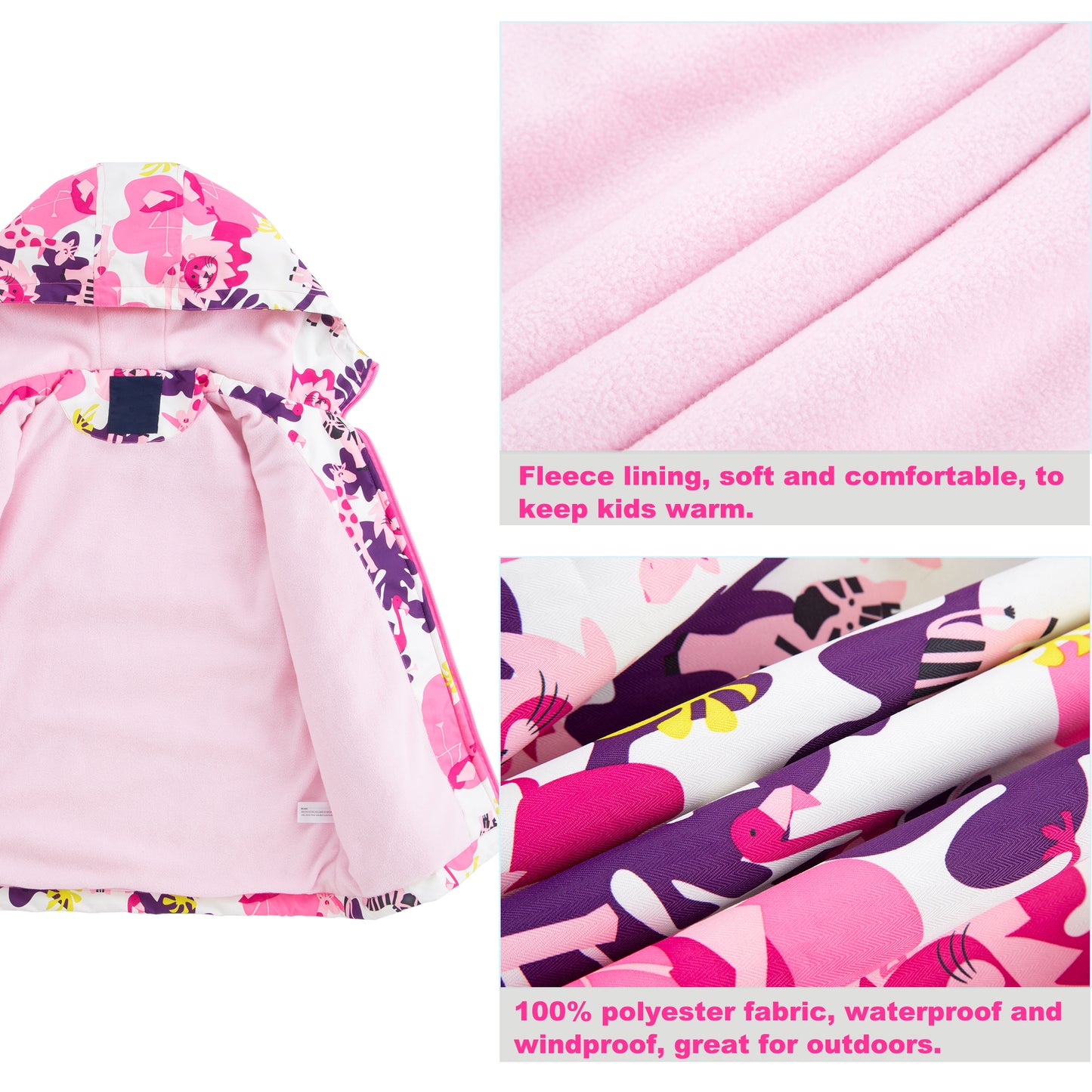 Fewlby Toddler Girls Raincoat Hooded Waterproof Lightweight Kids Rain Poncho Jacket Windbreaker for kids S-2XL Size 4-12 Years