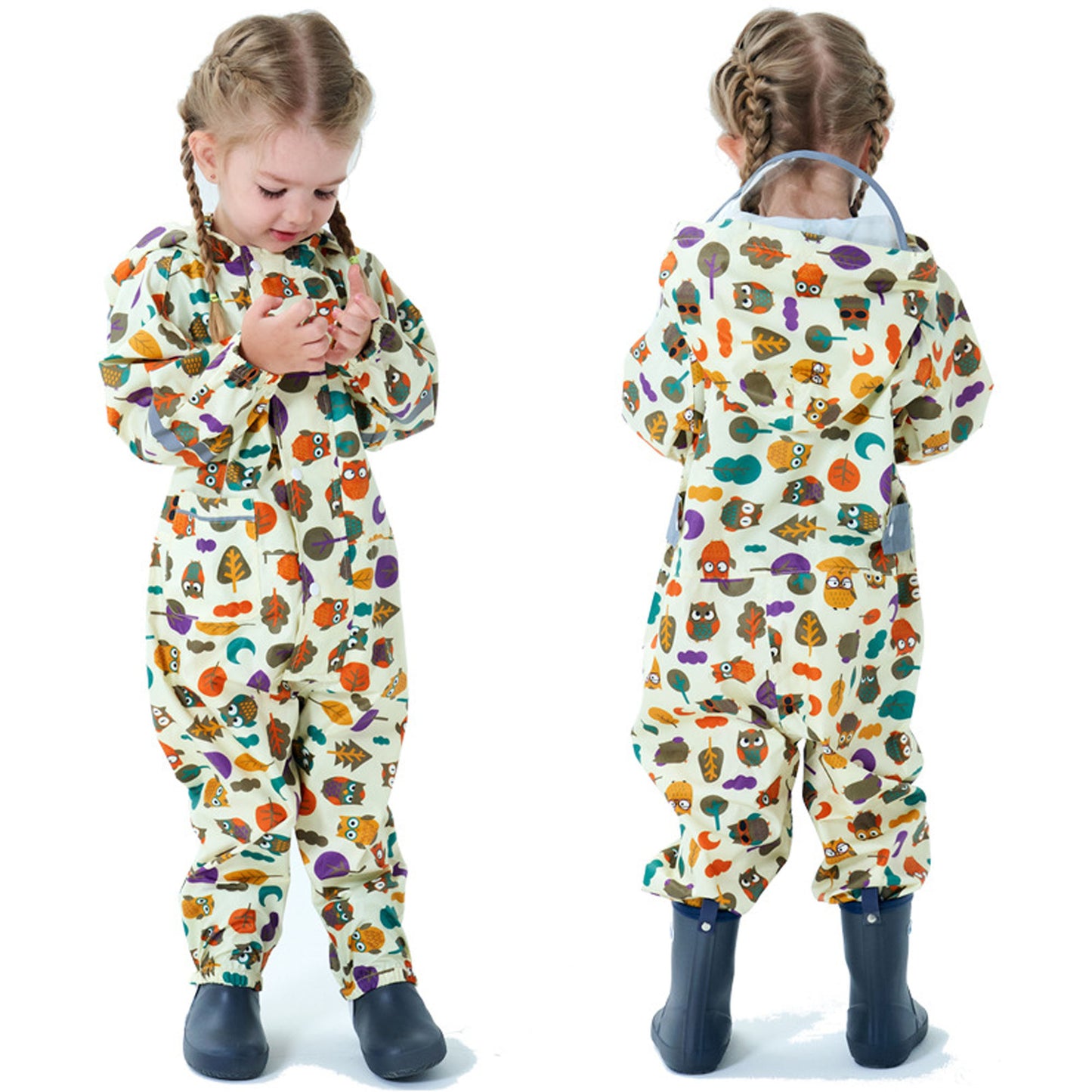 Kids Rain Suit Waterproof Suit Puddle Suit Boys Girls All In One Rain Coat Cartoon Hoodie Zip Rain Jacket