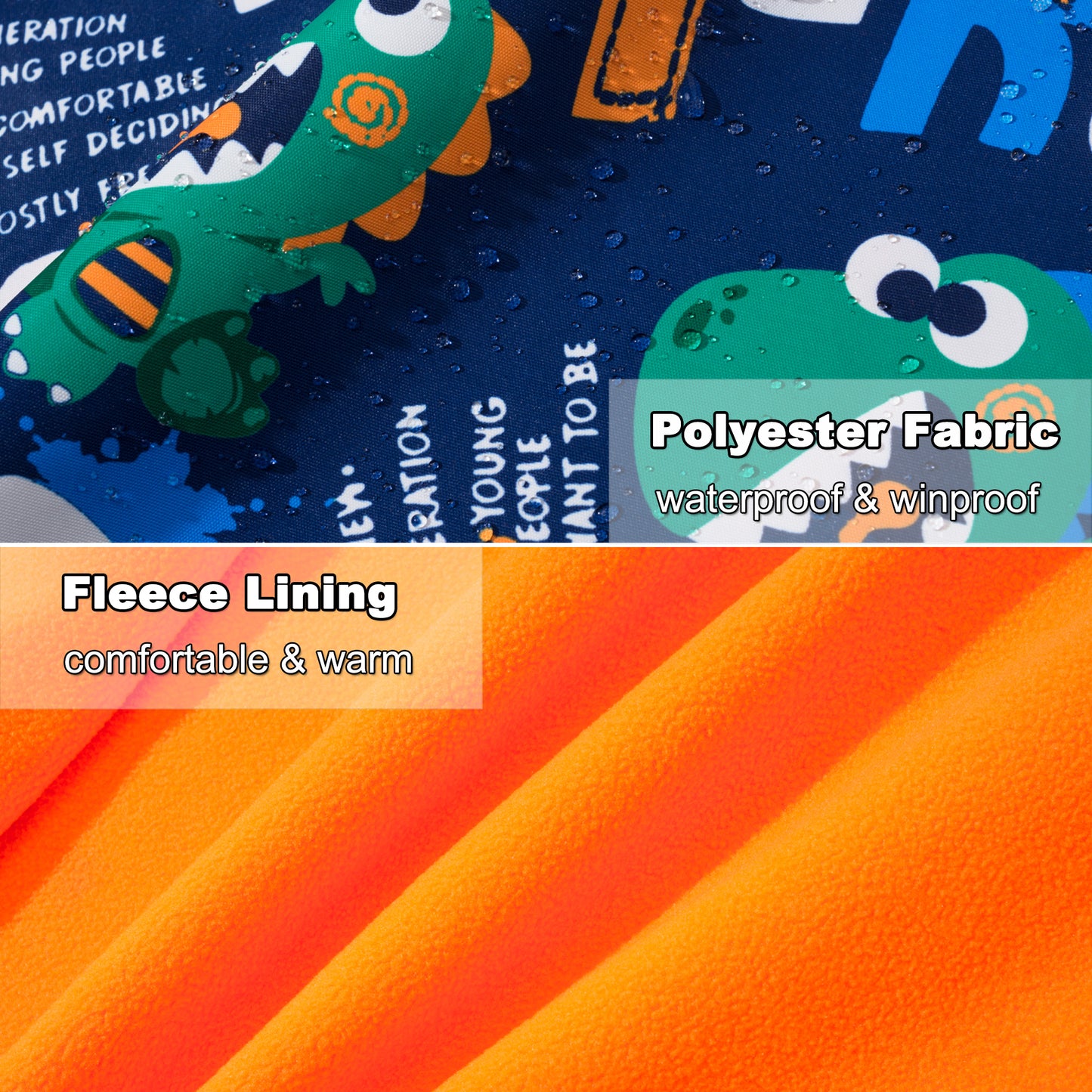 Kids Waterproof Jackets, Boys Rain Jackets Fleece Lined Windbreaker Hooded Raincoat Cartoon Dinosaurs Waterproof Coat Zipper Windproof Sports Outwear