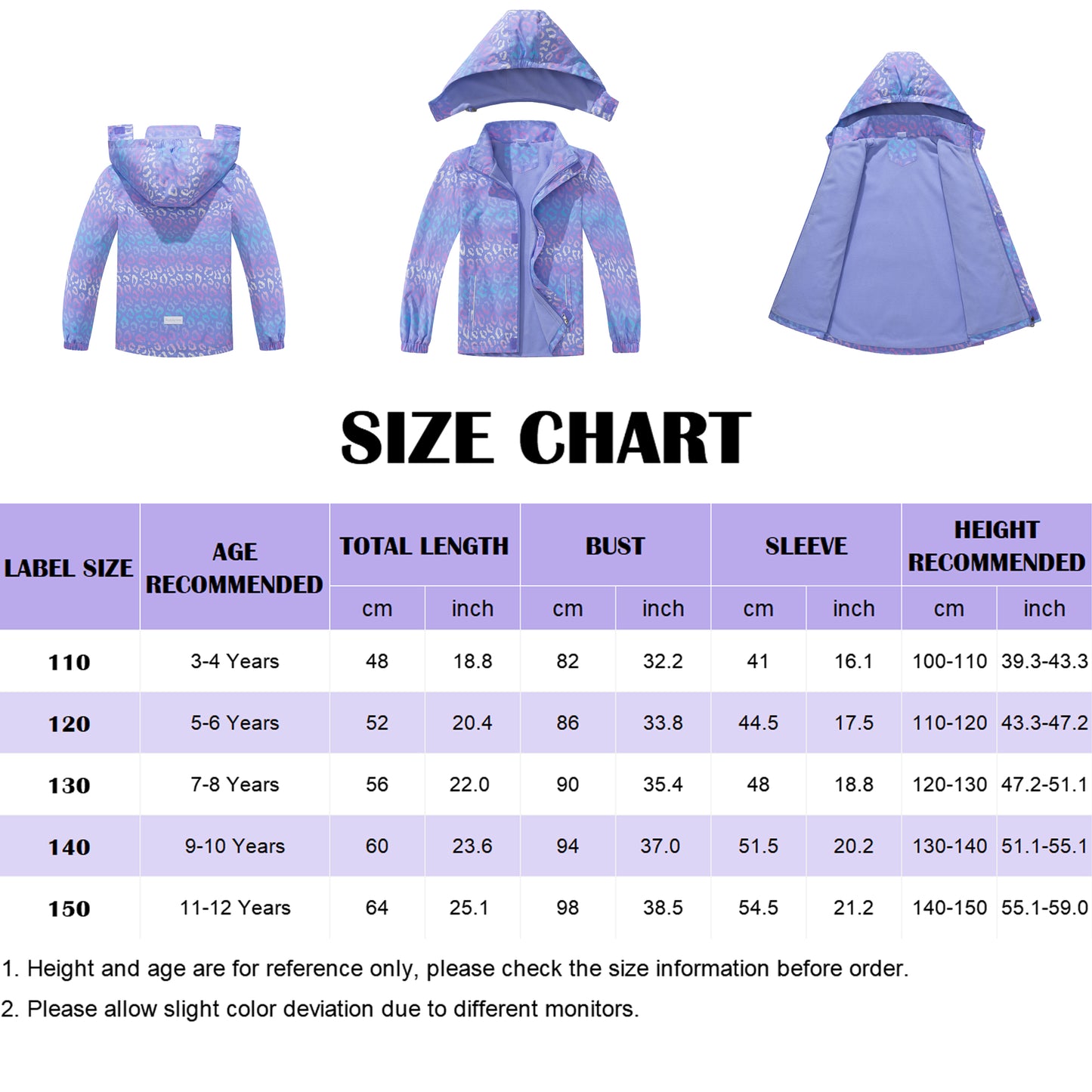 Waterproof Jacket Girls - Rain Jacket Kids Hooded Raincoat Fleece Lined Windbreaker Windproof Sports Coat Zipper Outwear