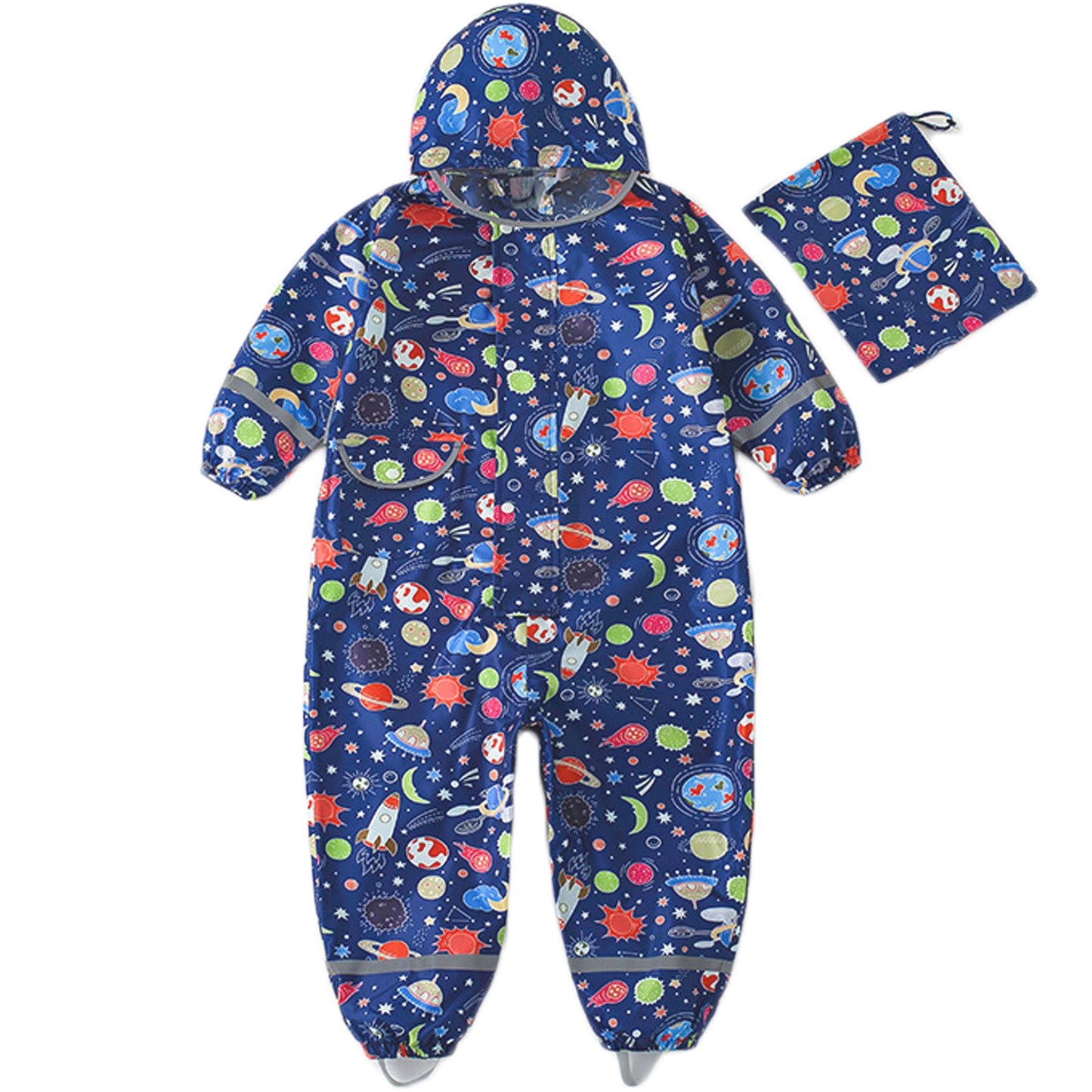 Kids Rain Suit Waterproof Suit Puddle Suit Boys Girls All In One Rain Coat Cartoon Hoodie Zip Rain Jacket