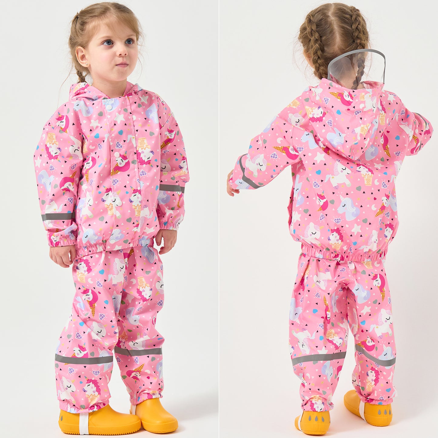 Kids Rainsuit Cartoon Raincoat Set, Toddlers Waterproof Raincoat with Pants Child Rainset Rainwear