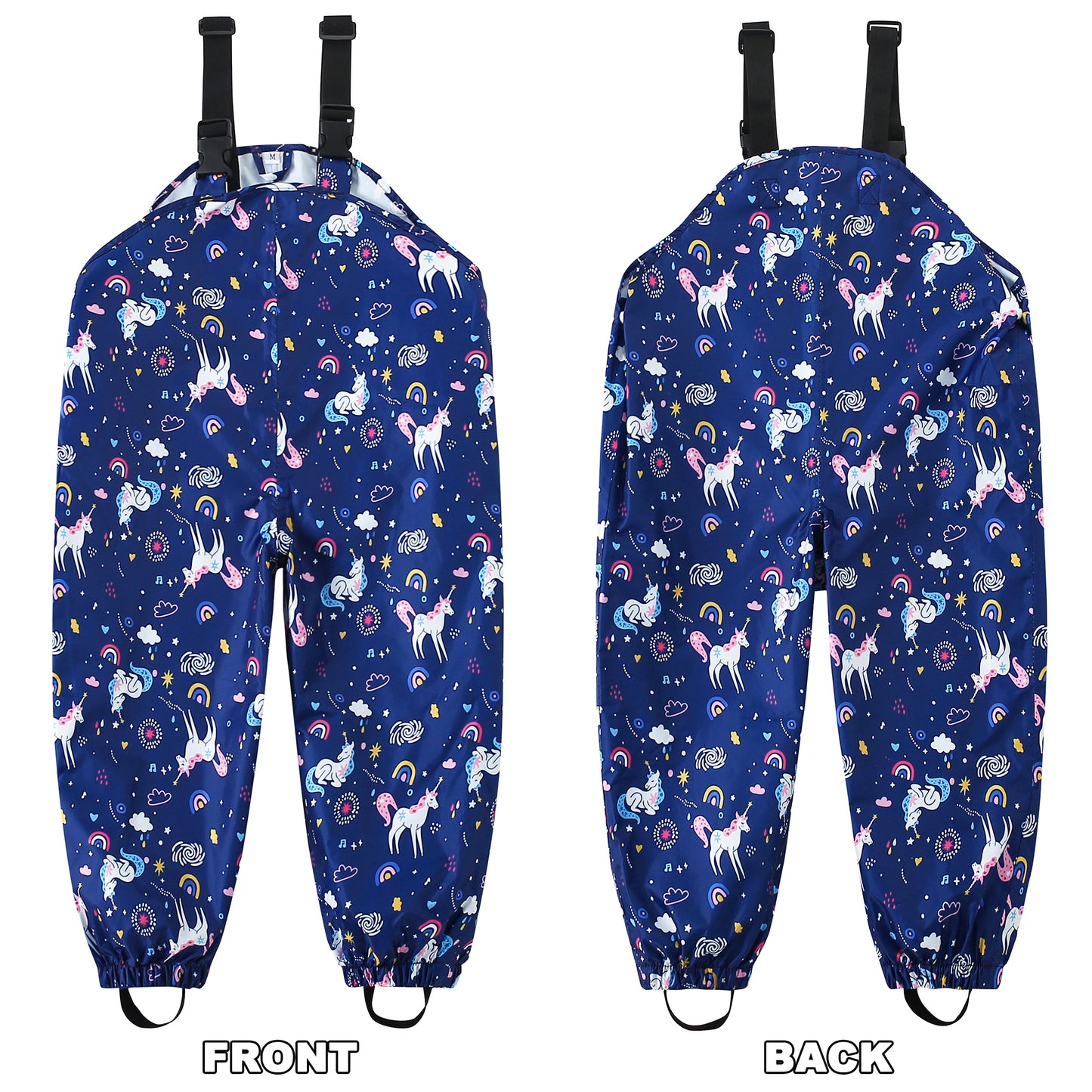 Toddler Waterproof Rain Bib Pants, Girls Rain Pants Kids Cartoon Rain Trousers Lightweight Mud Pants Rainwear