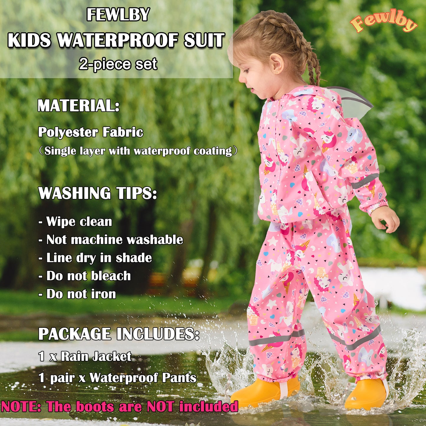 Kids Rainsuit Cartoon Raincoat Set, Toddlers Waterproof Raincoat with Pants Child Rainset Rainwear