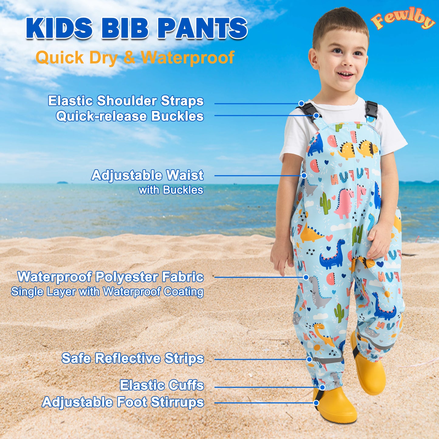 Kids Waterproof Rain Bib Pants, Toddlers Suspender Mud Dirty Proof Rain Wear