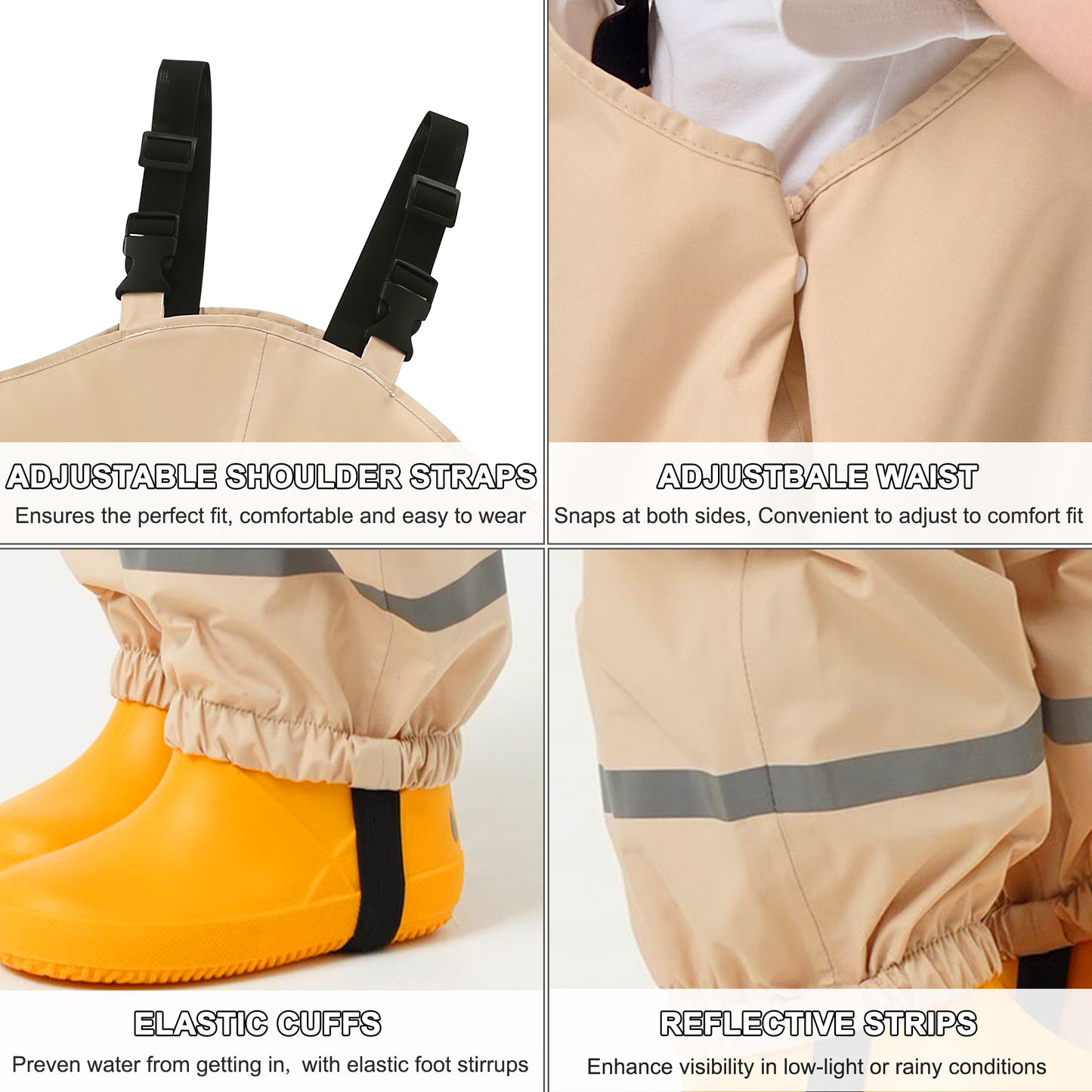 Fewlby Kids Rain Bib Pants, Toddlers Waterproof Suspender Dirty Proof Rain Wear for Boys and Girls
