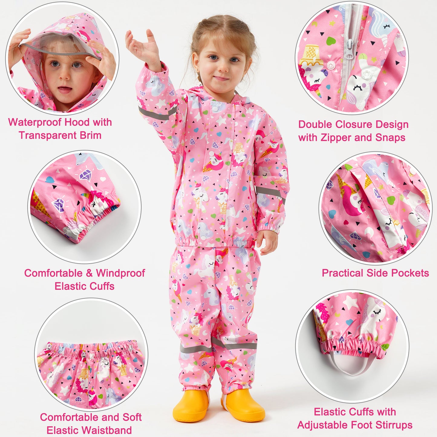 Kids Rainsuit Cartoon Raincoat Set, Toddlers Waterproof Raincoat with Pants Child Rainset Rainwear