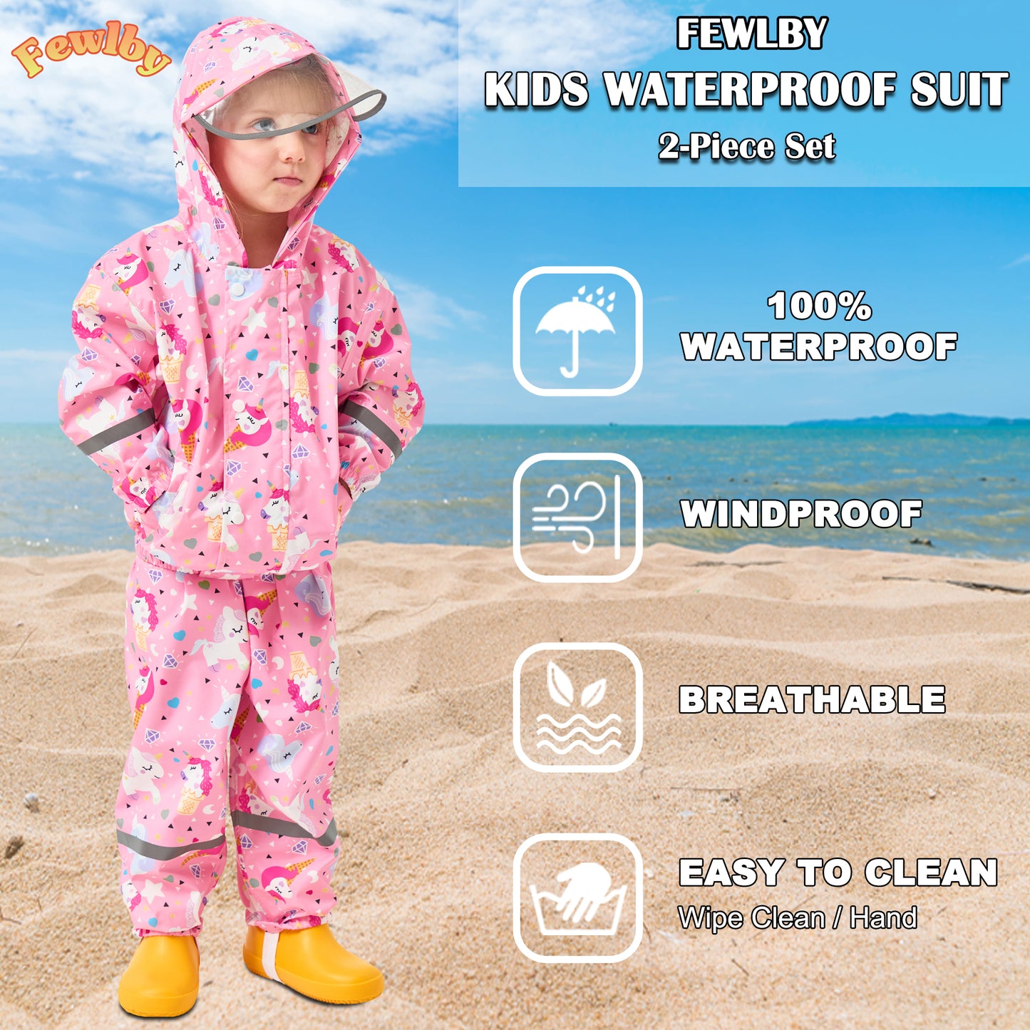 Kids Rainsuit Cartoon Raincoat Set, Toddlers Waterproof Raincoat with Pants Child Rainset Rainwear