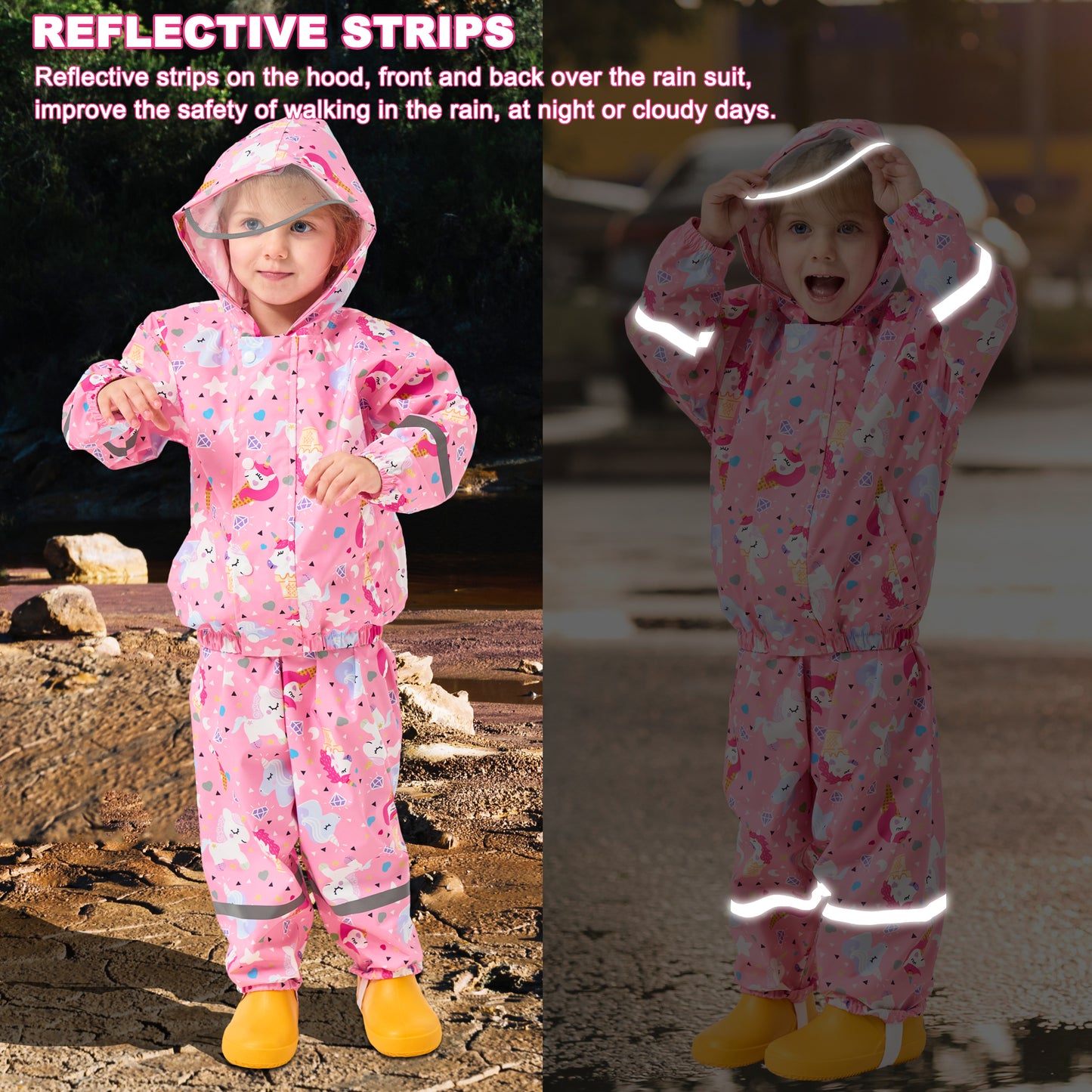 Kids Rainsuit Cartoon Raincoat Set, Toddlers Waterproof Raincoat with Pants Child Rainset Rainwear