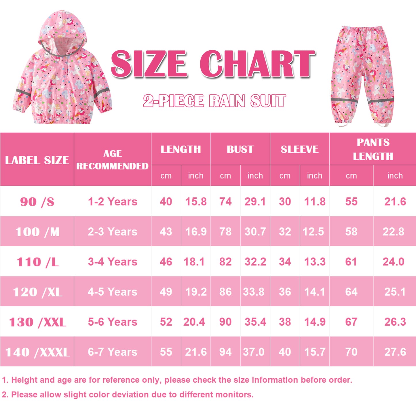 Kids Rainsuit Cartoon Raincoat Set, Toddlers Waterproof Raincoat with Pants Child Rainset Rainwear
