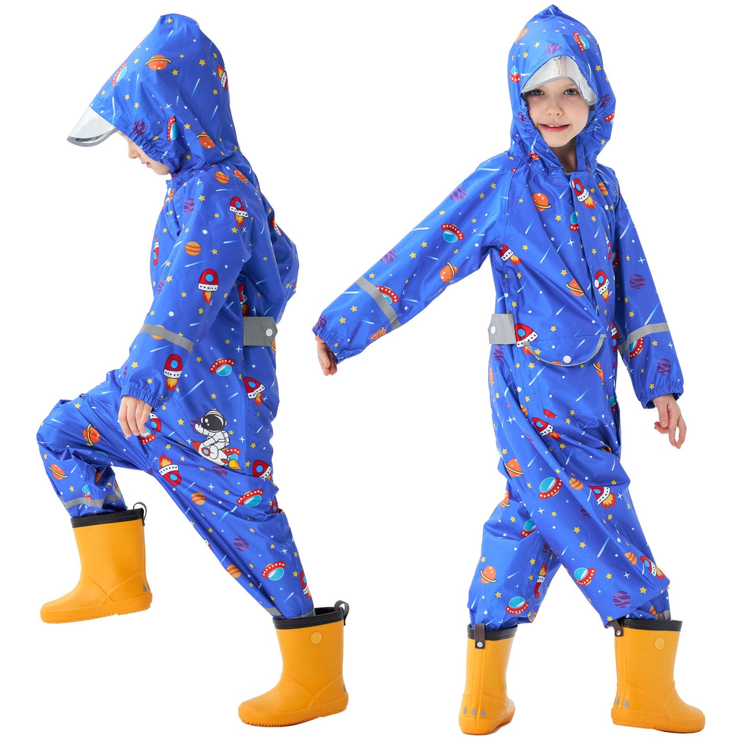 Kids Rain Suit Waterproof Suit Puddle Suit Boys Girls All In One Rain Coat Cartoon Hoodie Zip Rain Jacket