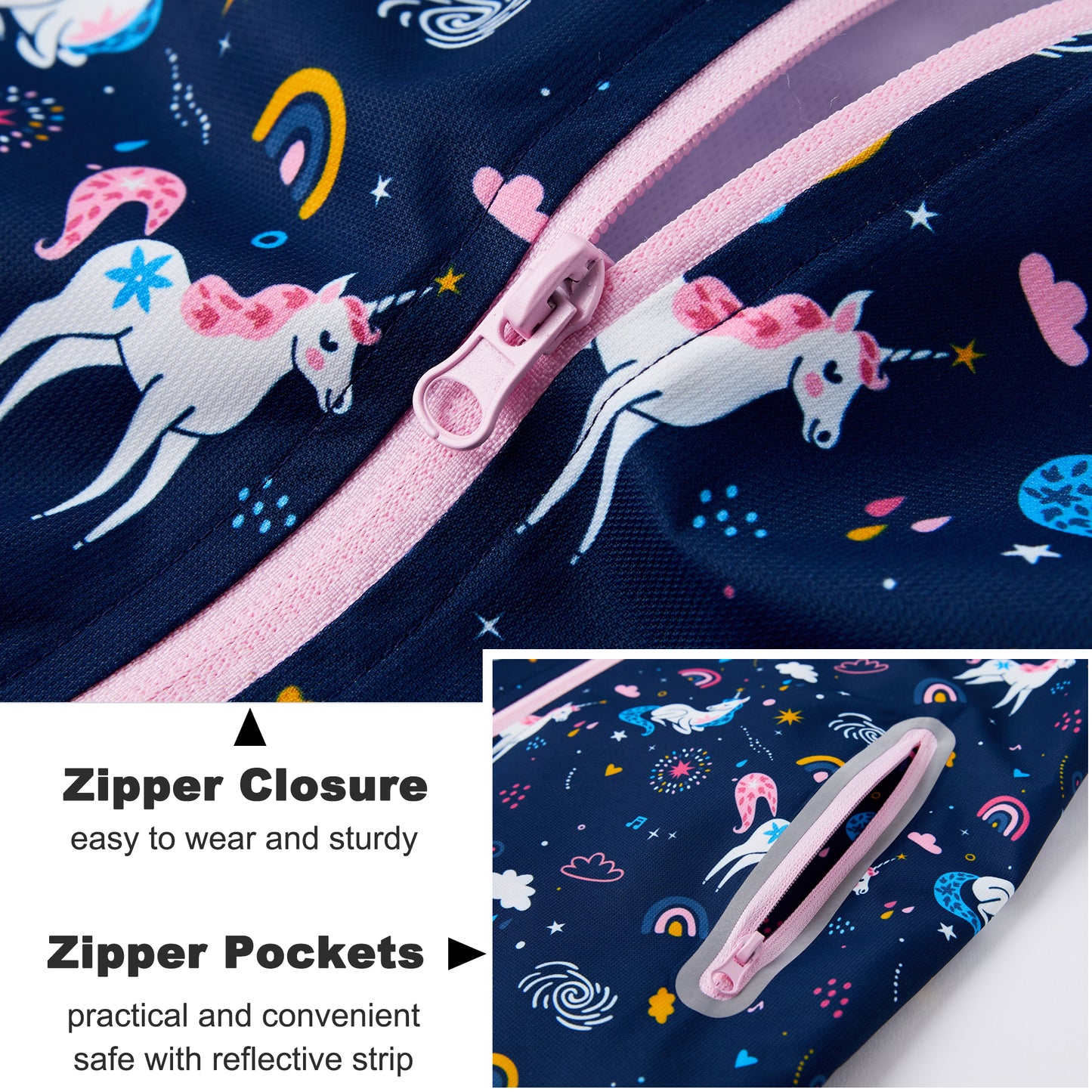 Girls Rain Jackets, Kids Waterproof Jacket Hooded Raincoats Lightweight Windbreaker Cartoon Windproof Outdoor Coats for Spring Fall