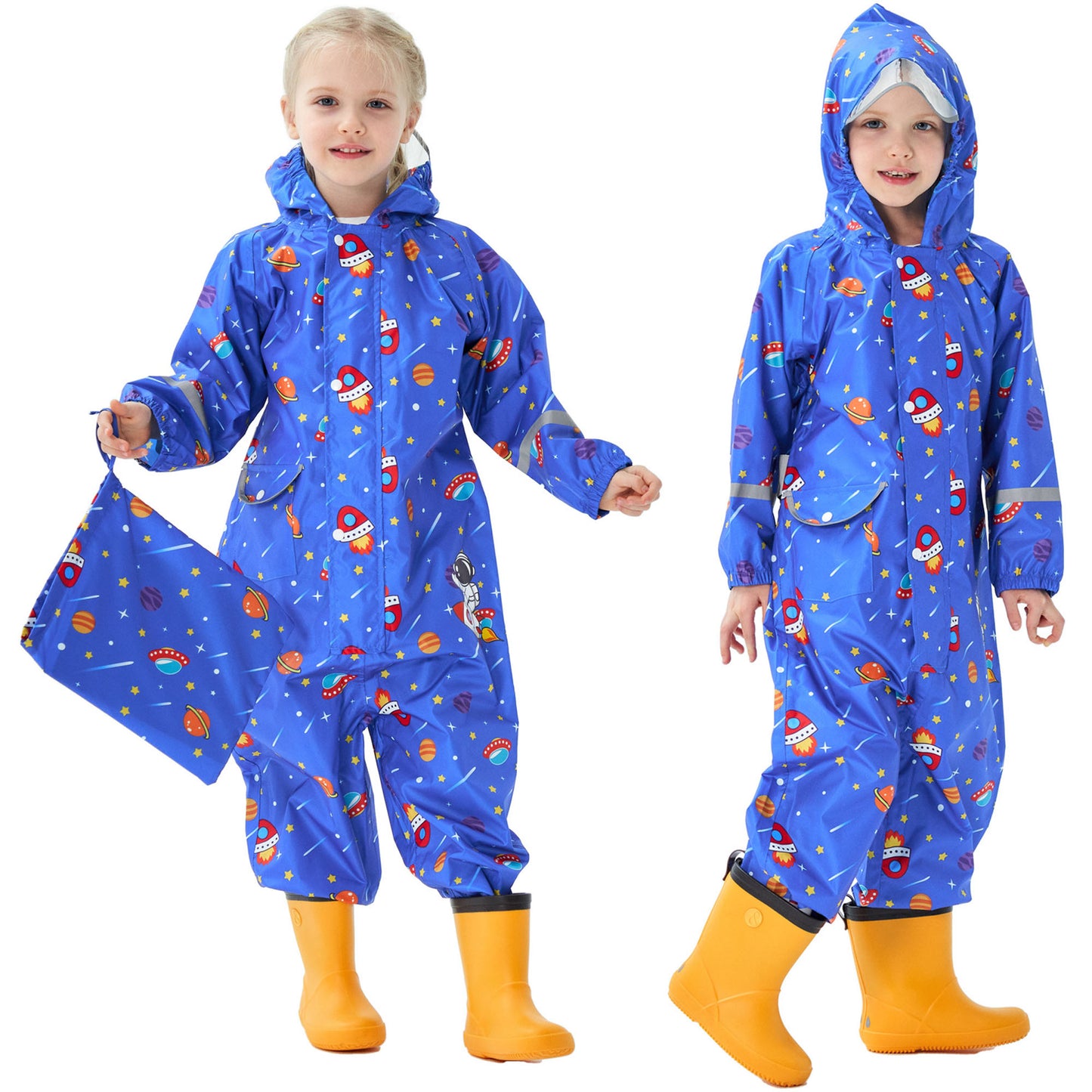 Kids Rain Suit Waterproof Suit Puddle Suit Boys Girls All In One Rain Coat Cartoon Hoodie Zip Rain Jacket