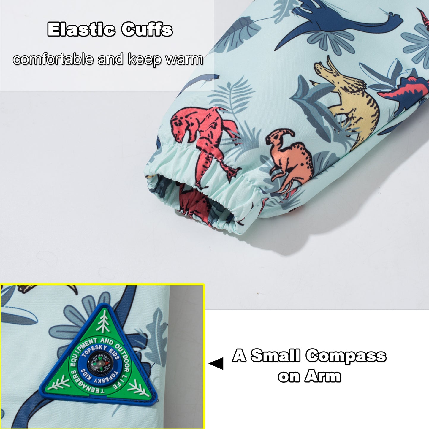 Kids Waterproof Jackets, Boys Rain Jackets Fleece Lined Windbreaker Hooded Raincoat Cartoon Dinosaurs Waterproof Coat Zipper Windproof Sports Outwear