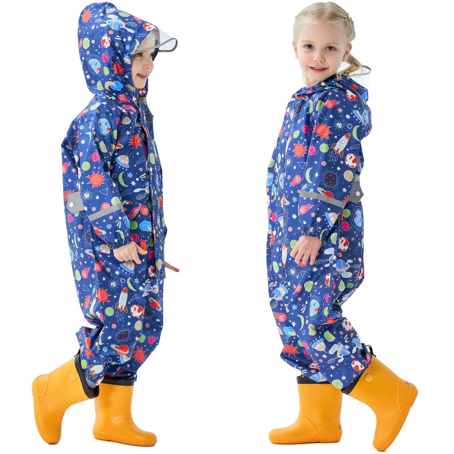 Kids Rain Suit Waterproof Suit Puddle Suit Boys Girls All In One Rain Coat Cartoon Hoodie Zip Rain Jacket