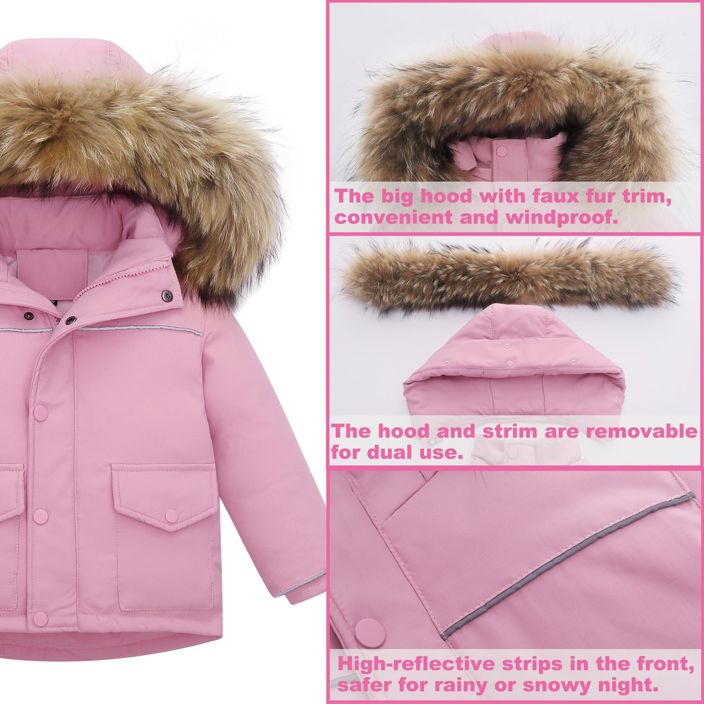 Kids Snowsuit Set 2-Piece Ski Suits, Winter Hooded Puffer Jacket and Snow Bib Pants, Toddler Ultralight Skisuit Set for 18 Months - 5 Years