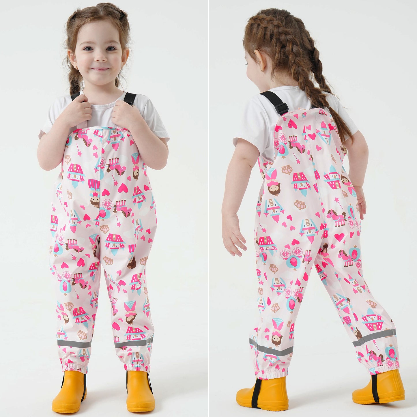 Toddlers Waterproof Rain Bib Pants, Boys Girls Rain Pants Kids Overalls Rain Trousers Lightweight Mud Pants Rainwear