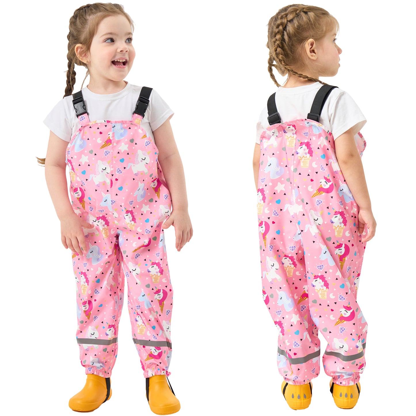Kids Waterproof Rain Bib Pants, Toddlers Suspender Mud Dirty Proof Rain Wear