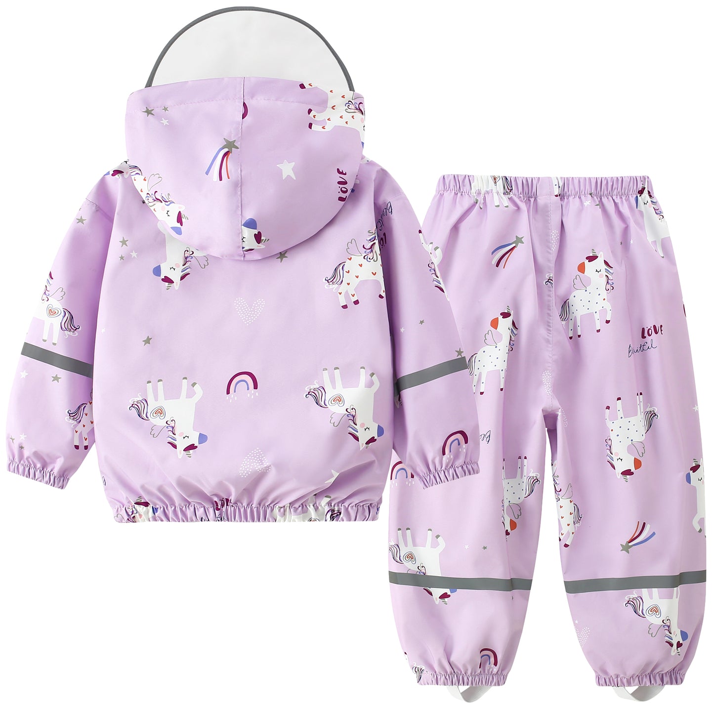 Fewlby Kids Rainsuit Girls Cartoon Raincoat Set, Toddler Waterproof Rain Jacket and Pants Child Rainset Rainwear