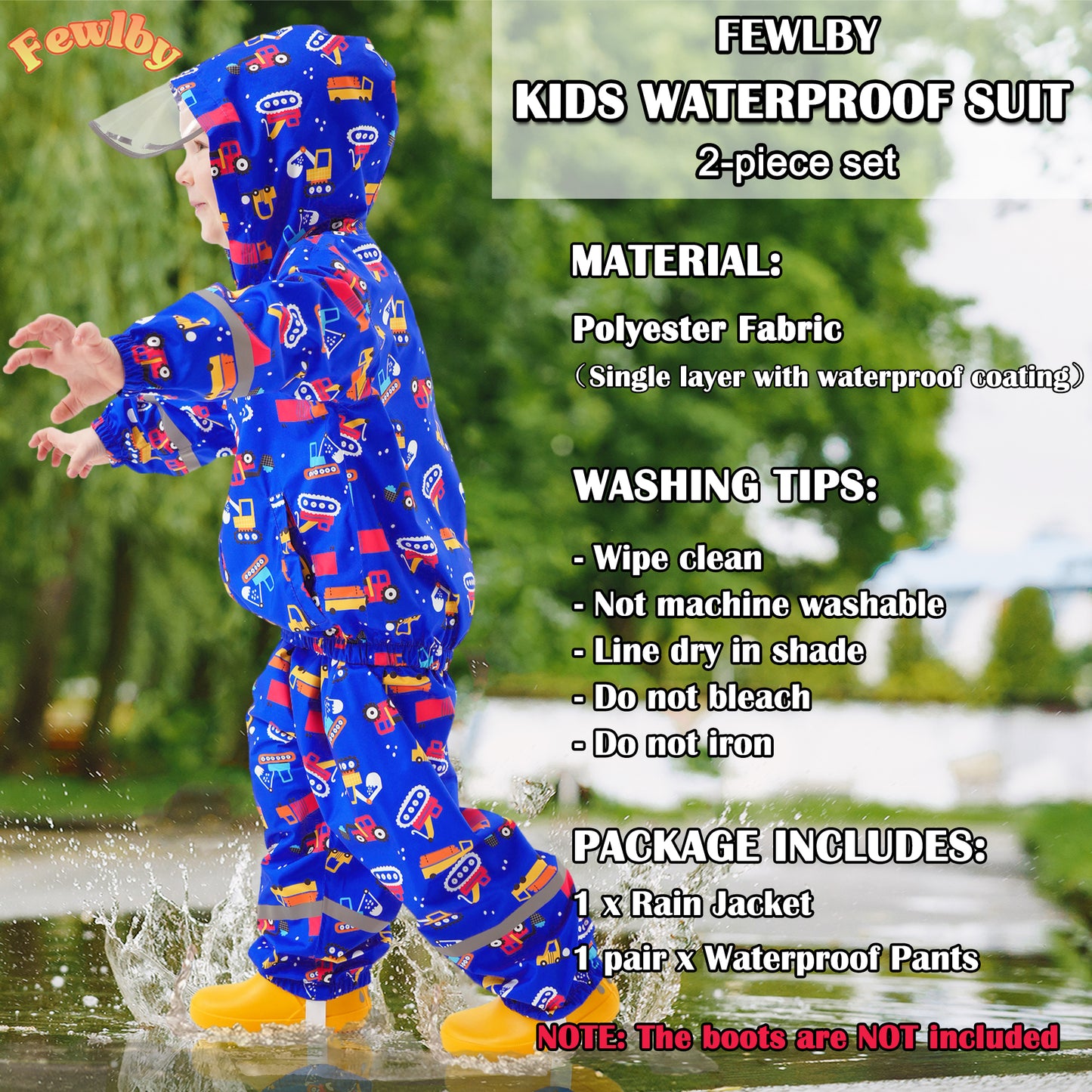 Kids Rainsuit Cartoon Raincoat Set, Toddlers Waterproof Raincoat with Pants Child Rainset Rainwear