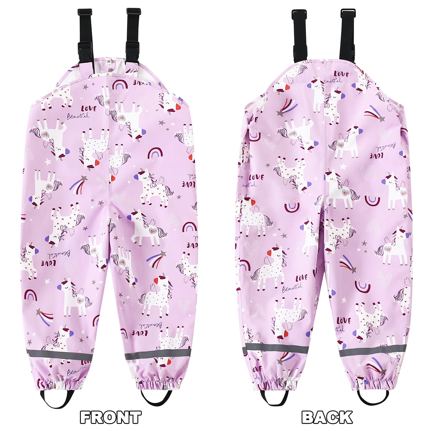 Toddler Waterproof Rain Bib Pants, Girls Rain Pants Kids Cartoon Rain Trousers Lightweight Mud Pants Rainwear