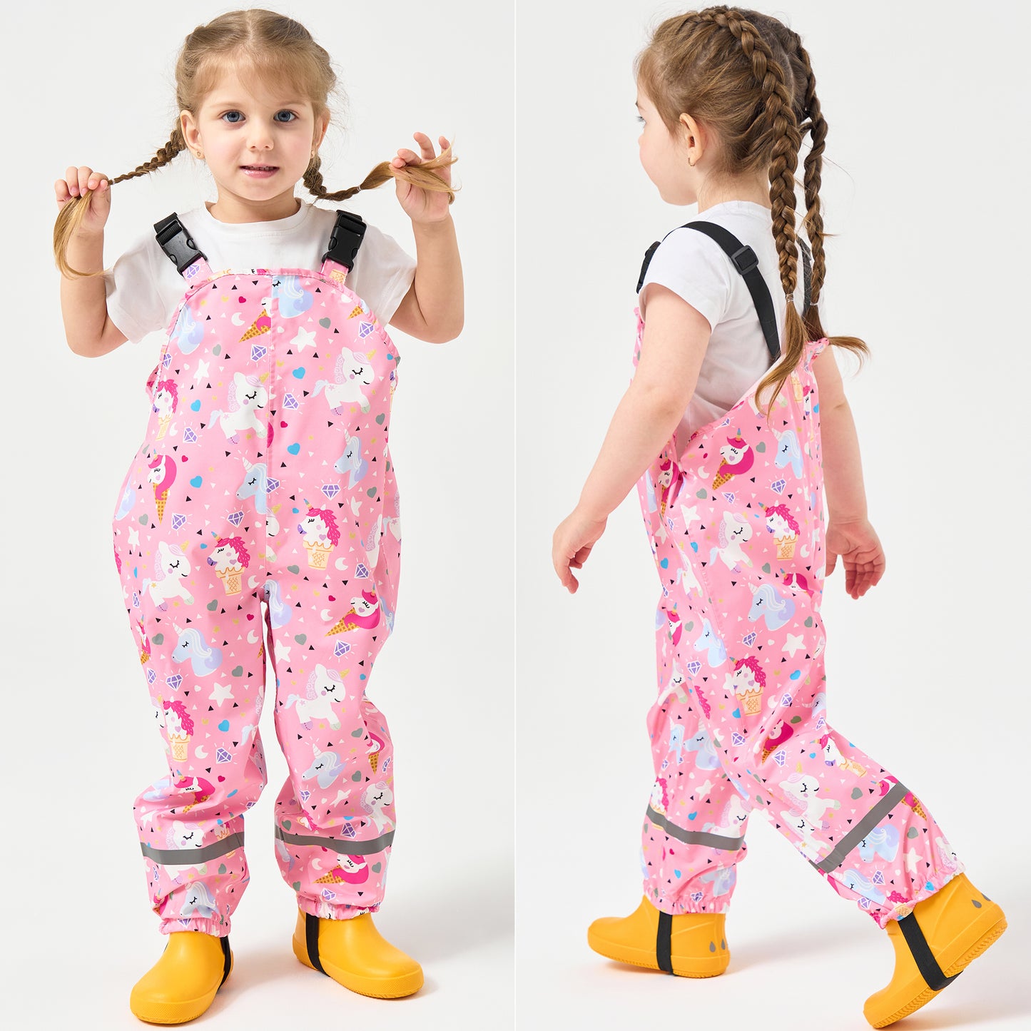 Kids Waterproof Rain Bib Pants, Toddlers Suspender Mud Dirty Proof Rain Wear