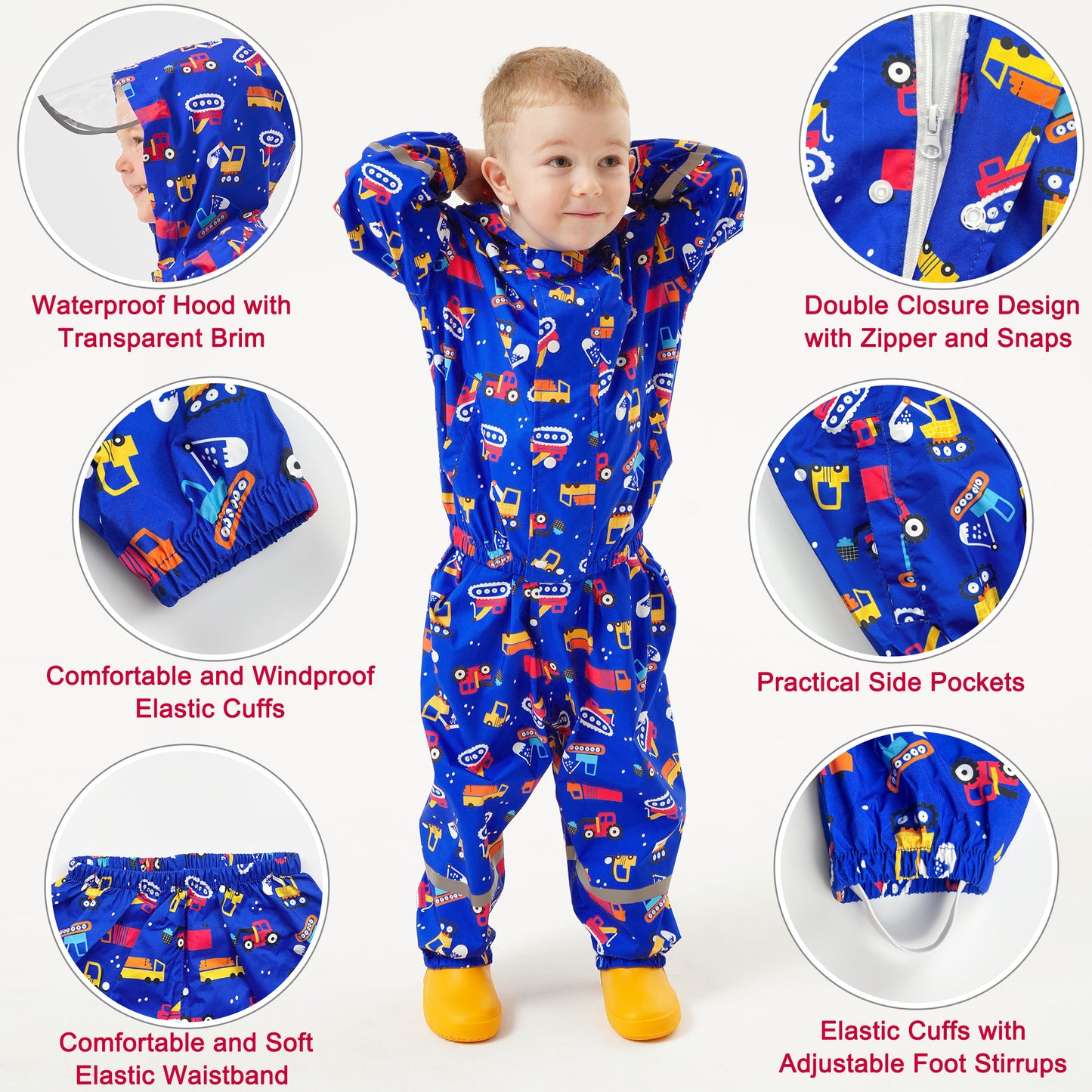 Kids Rainsuit Cartoon Raincoat Set, Toddlers Waterproof Raincoat with Pants Child Rainset Rainwear