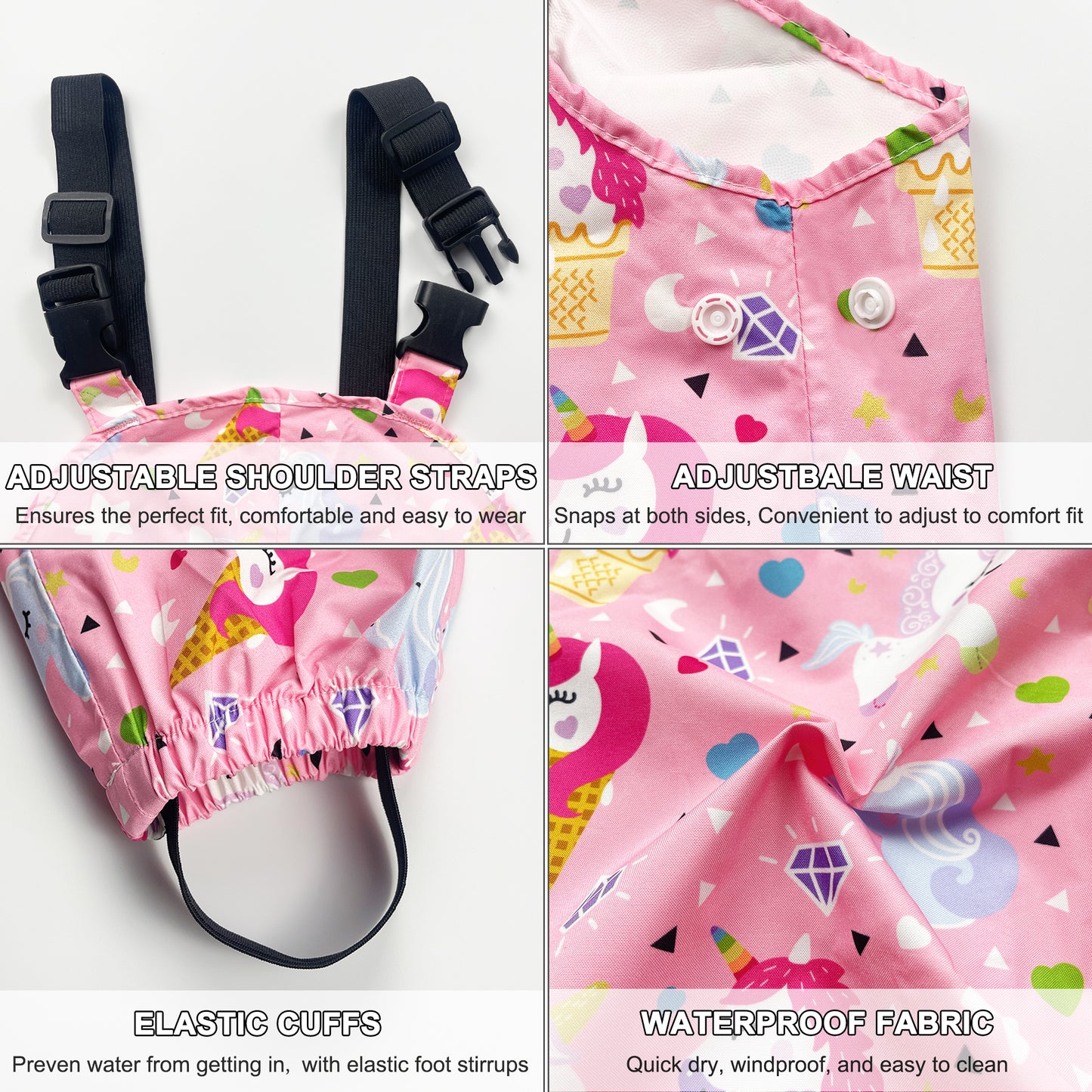Kids Waterproof Rain Bib Pants, Toddlers Suspender Mud Dirty Proof Rain Wear