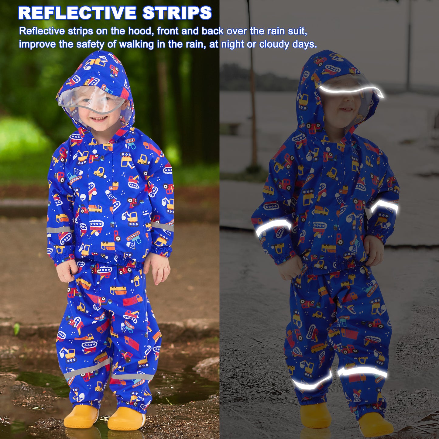 Kids Rainsuit Cartoon Raincoat Set, Toddlers Waterproof Raincoat with Pants Child Rainset Rainwear