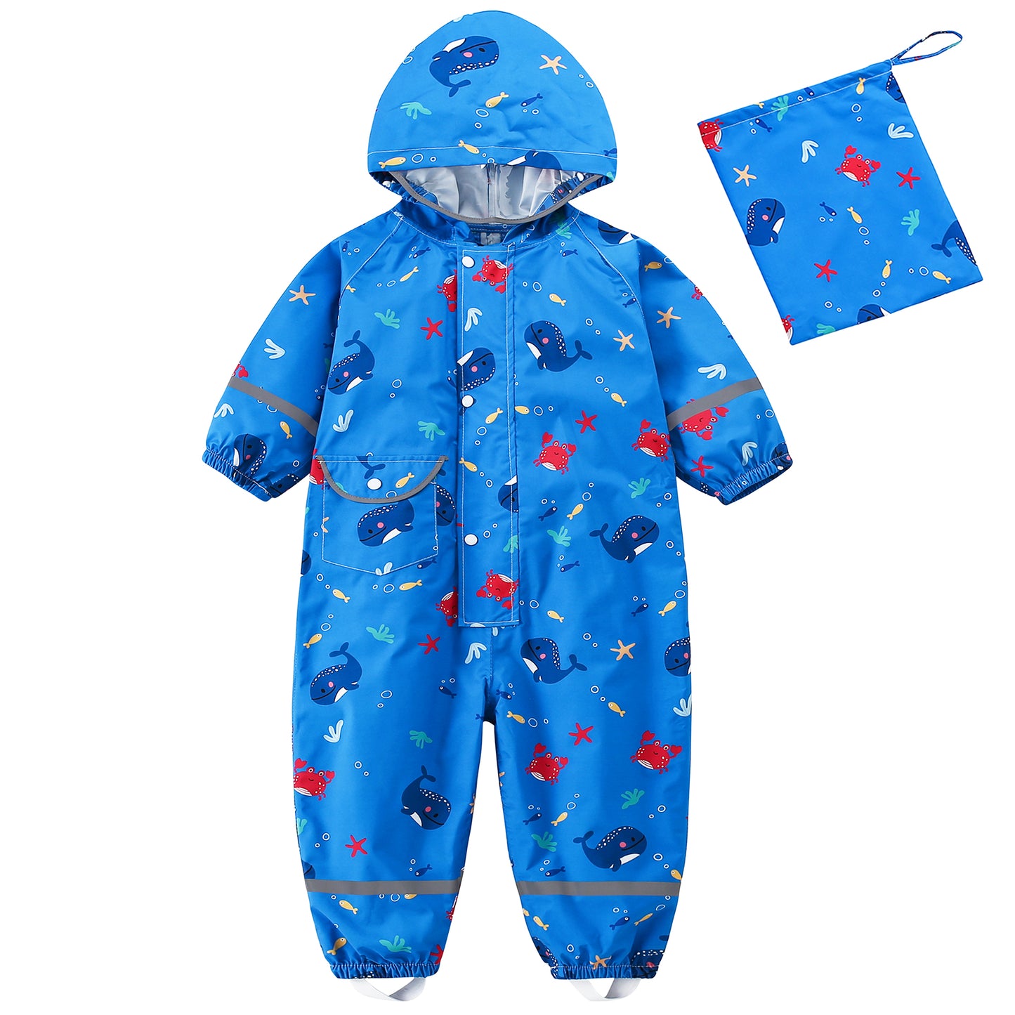 Kids Rain Suit, Toddler Raincoats One Piece Hoodie Cartoon Rain Gear Boys Waterproof Rainwear Coveralls