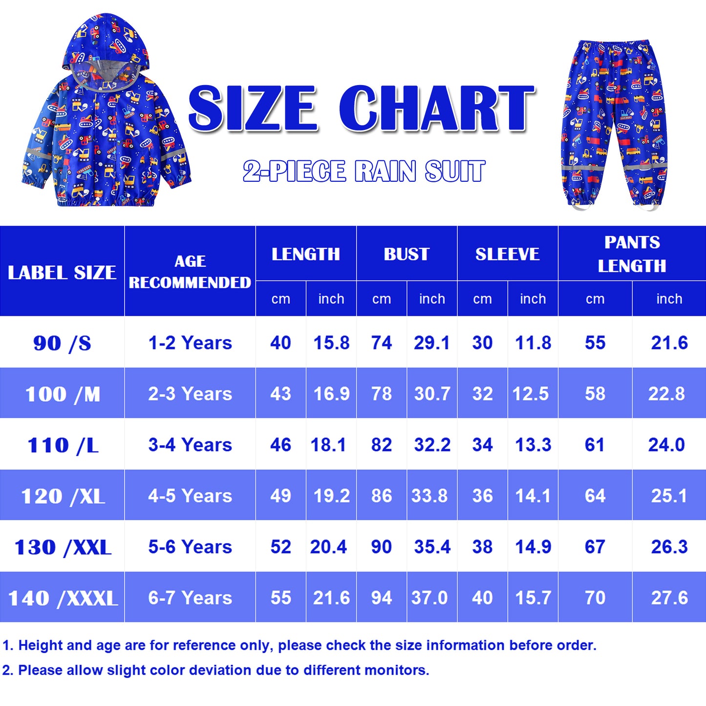 Kids Rainsuit Cartoon Raincoat Set, Toddlers Waterproof Raincoat with Pants Child Rainset Rainwear