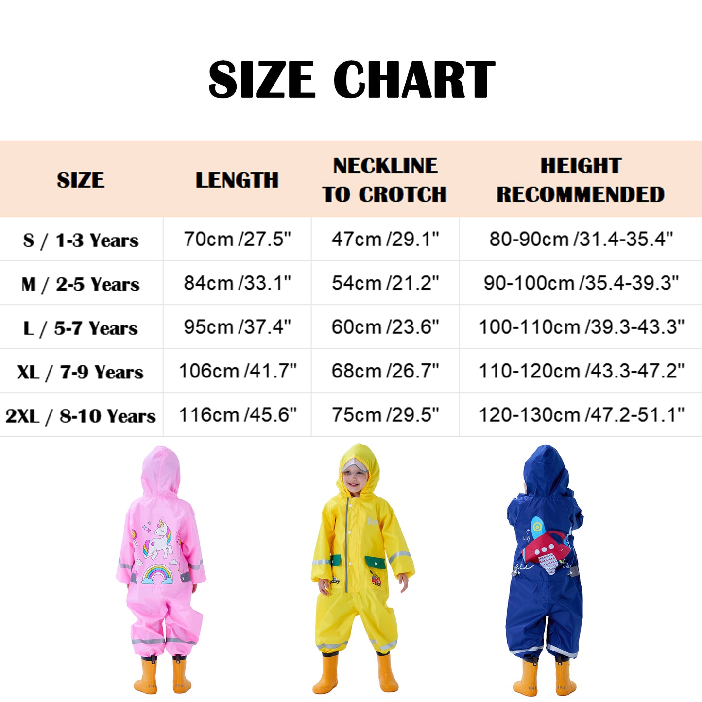 Fewlby Toddler Rain Suit Boys Girls One Piece Raincoat Cartoon Waterproof Coverall Kids Rainwear