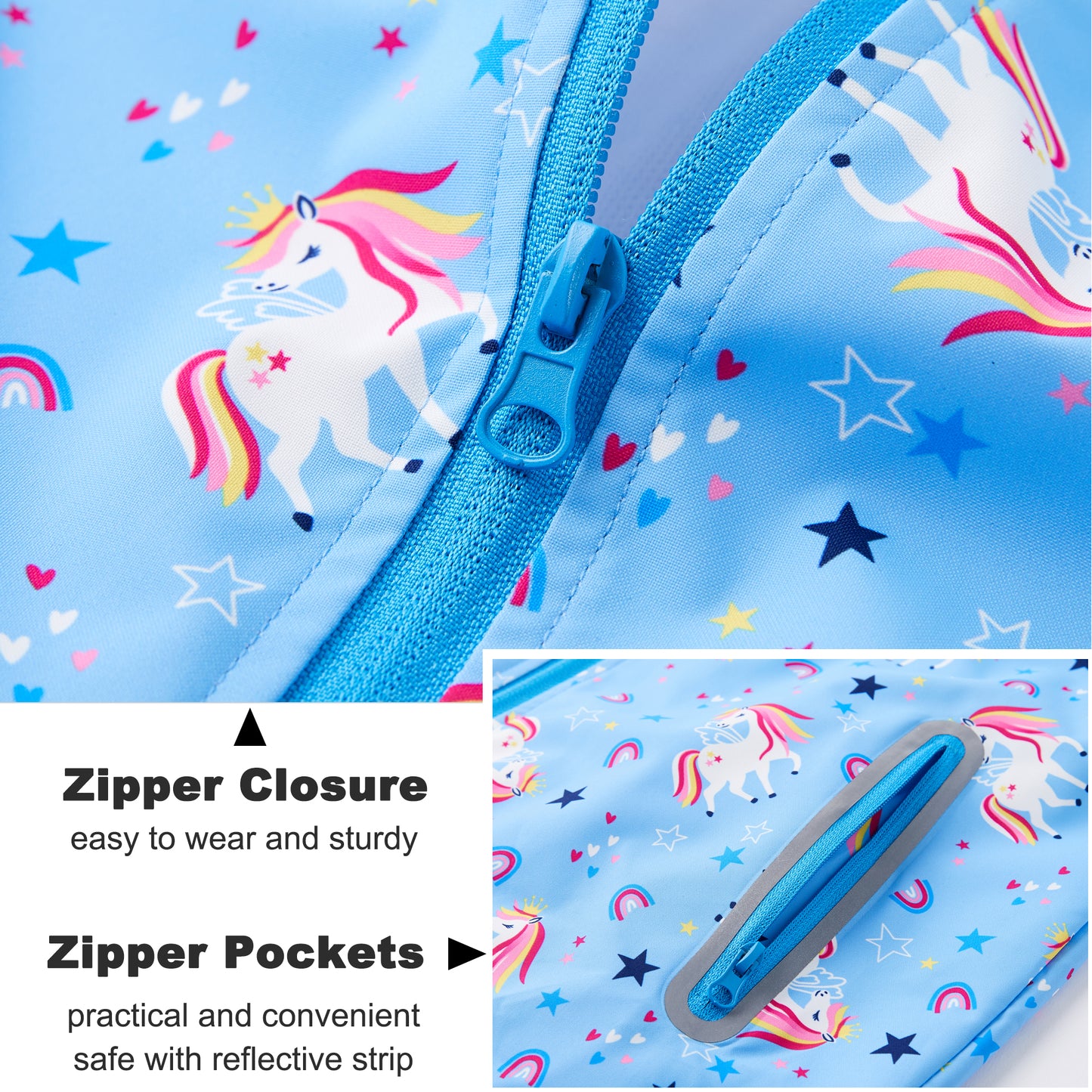 Girls Rain Jackets, Kids Waterproof Jacket Hooded Raincoats Lightweight Windbreaker Cartoon Windproof Outdoor Coats for Spring Fall