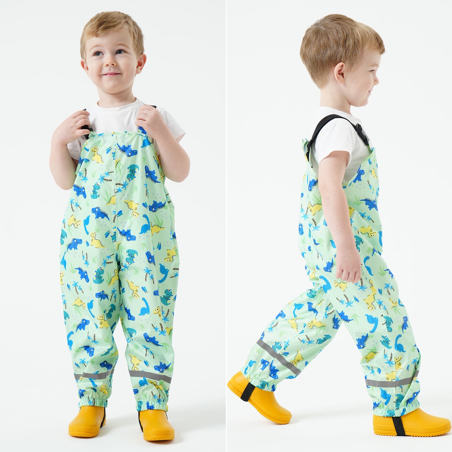Kids Waterproof Rain Bib Pants, Boys Girls Rain Pants Cartoon Rain Trousers Lightweight Rainwear for Toddlers