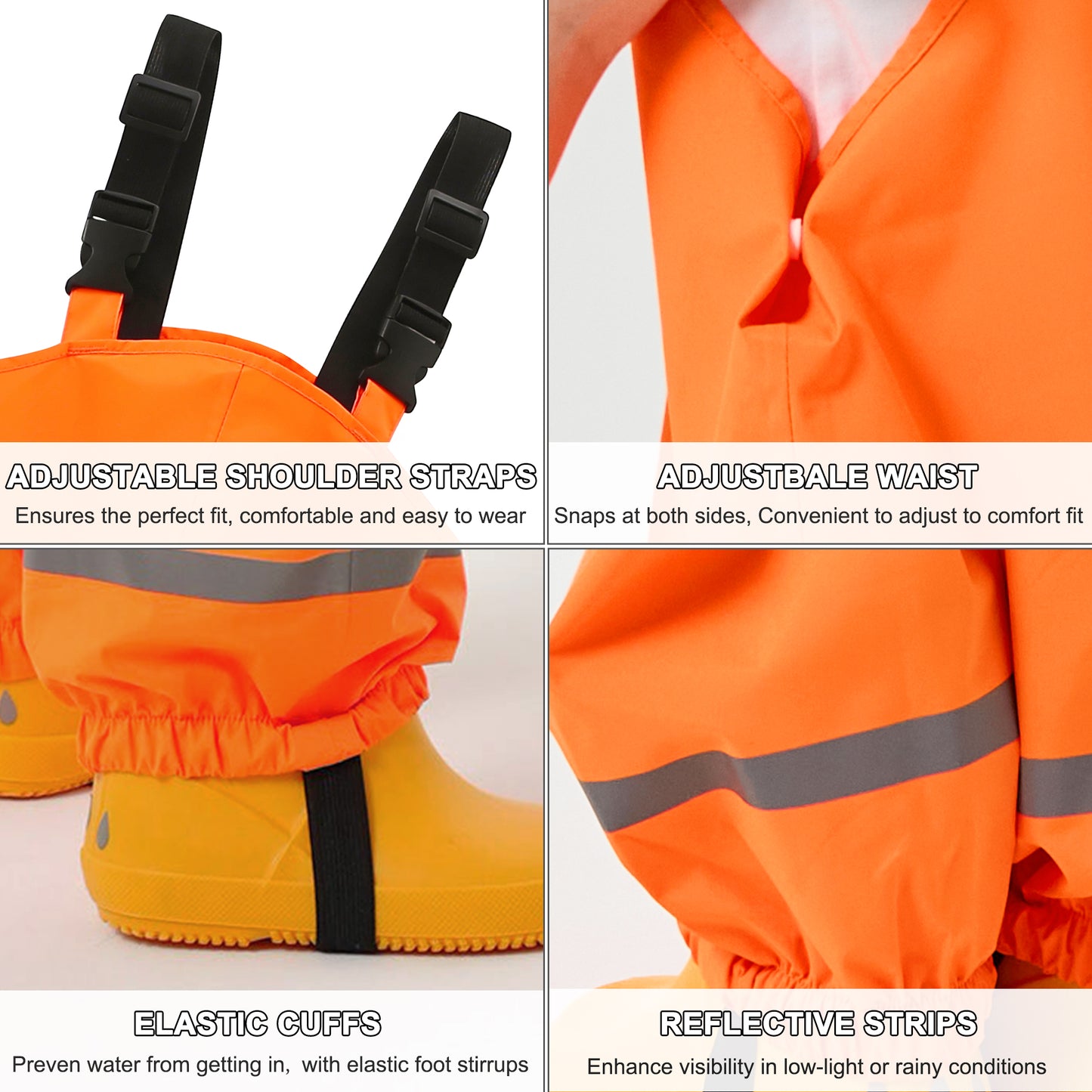 Fewlby Kids Rain Bib Pants, Toddlers Waterproof Suspender Dirty Proof Rain Wear for Boys and Girls