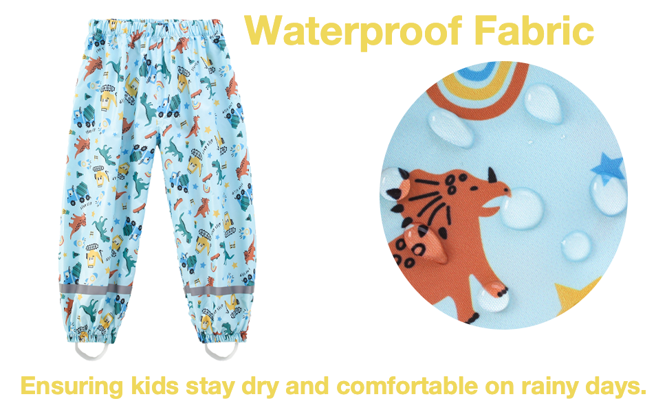 Toddler Rain Pants Kids' Waterproof Rain Pants Lightweight Reflective Rain Wear for Boys Girls