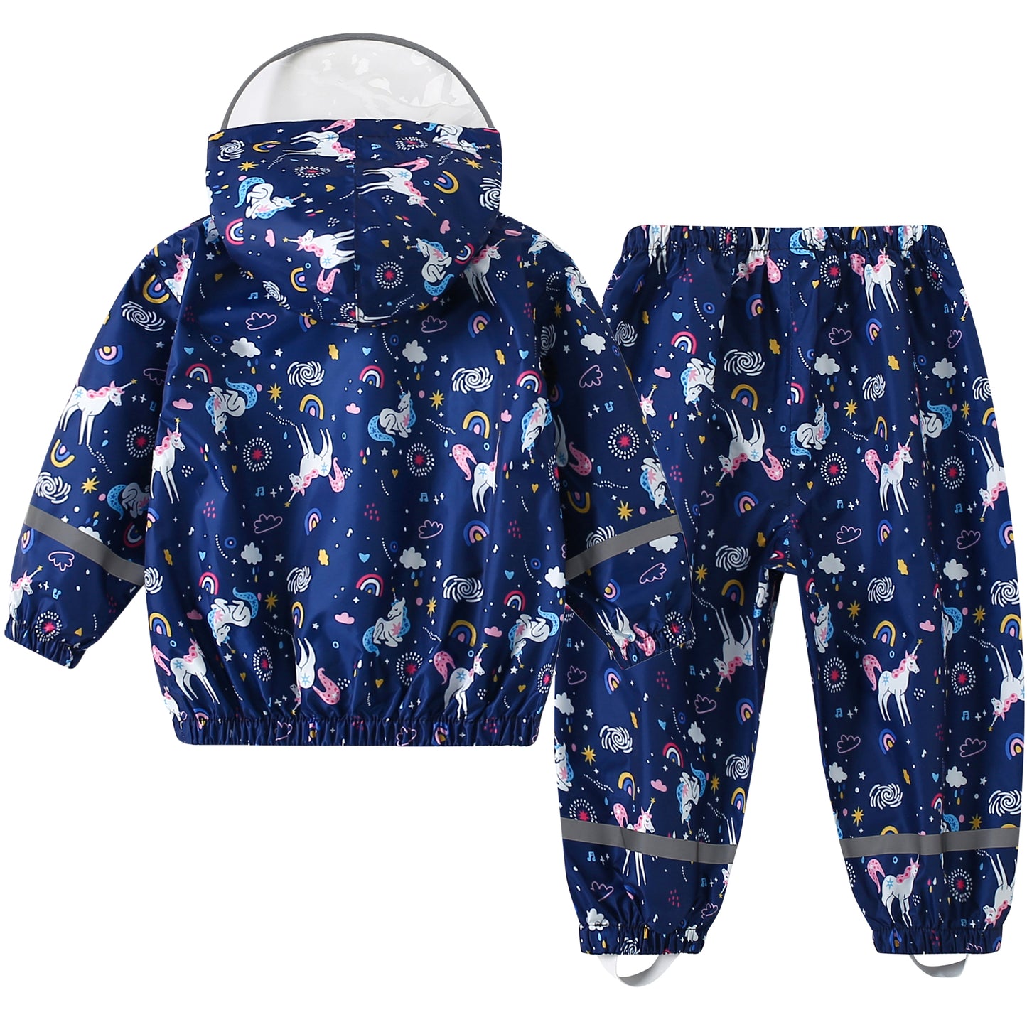 Fewlby Kids Rainsuit Girls Cartoon Raincoat Set, Toddler Waterproof Rain Jacket and Pants Child Rainset Rainwear