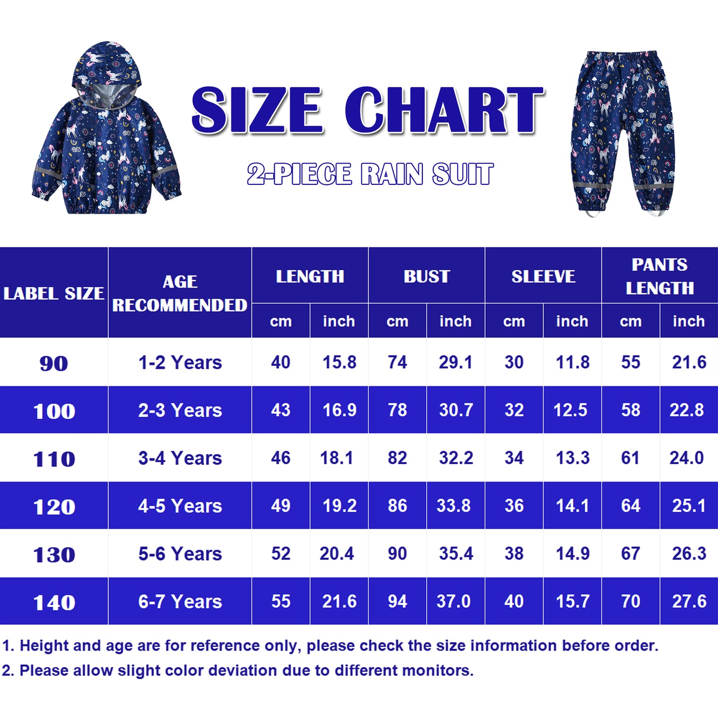 Fewlby Kids Rainsuit Girls Cartoon Raincoat Set, Toddler Waterproof Rain Jacket and Pants Child Rainset Rainwear