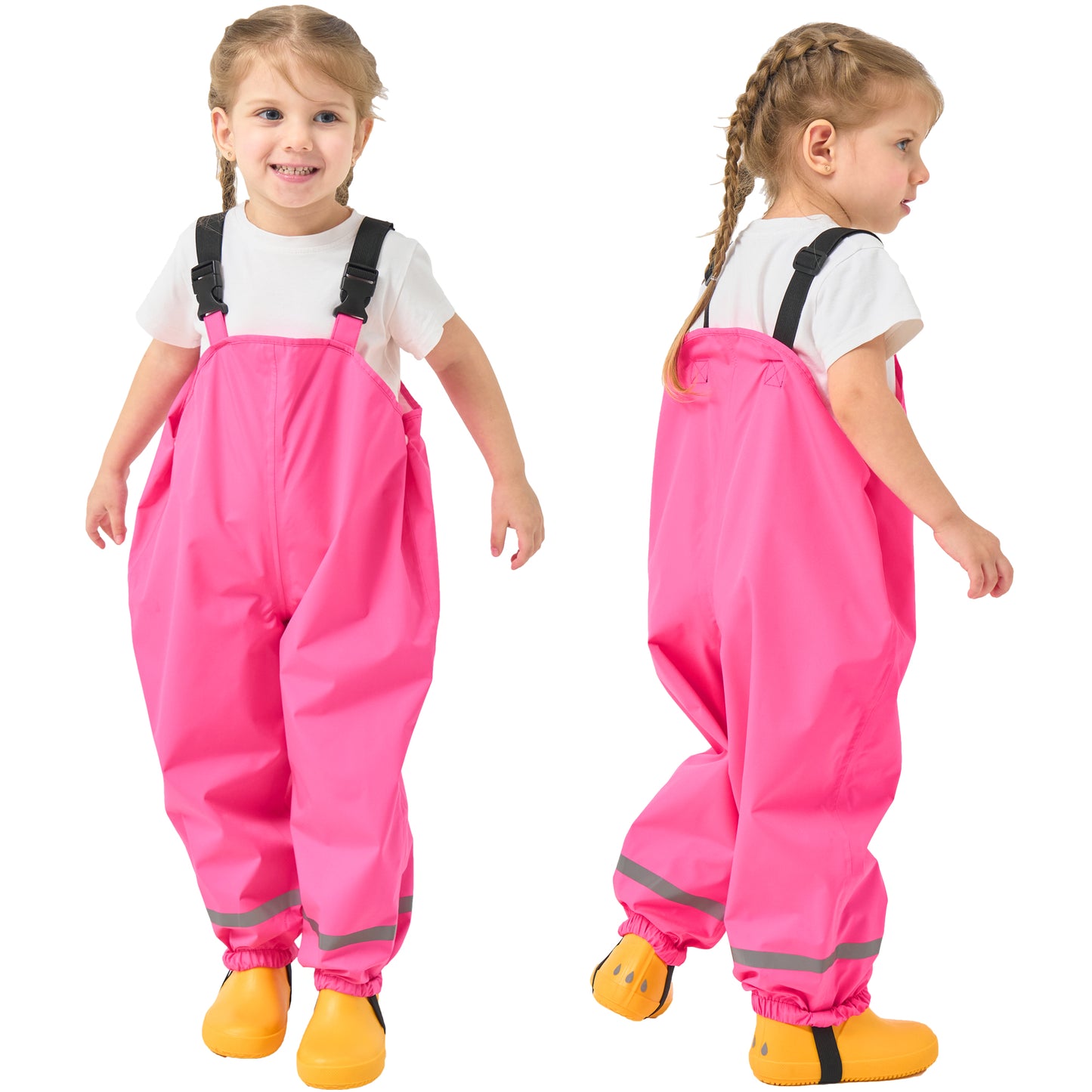 Fewlby Kids Rain Bib Pants, Toddlers Waterproof Suspender Dirty Proof Rain Wear for Boys and Girls