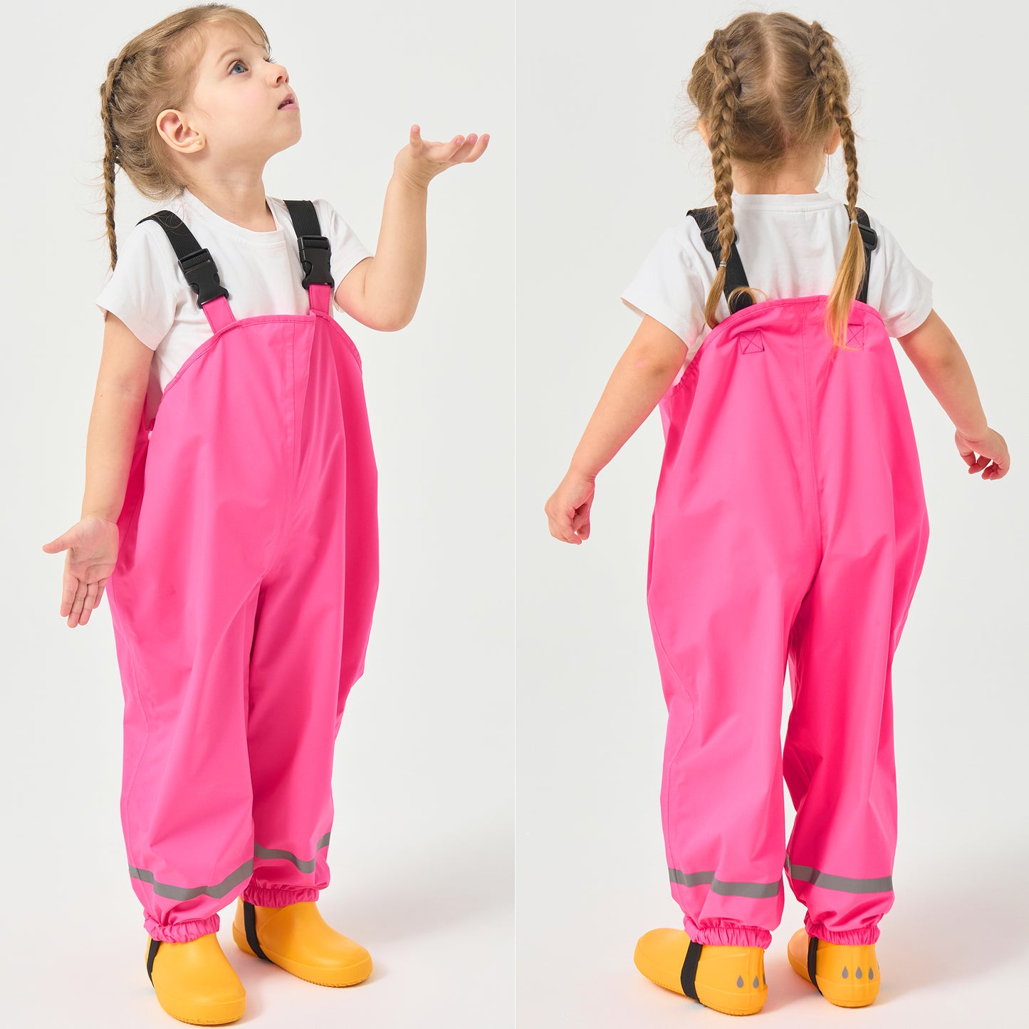 Fewlby Kids Rain Bib Pants, Toddlers Waterproof Suspender Dirty Proof Rain Wear for Boys and Girls