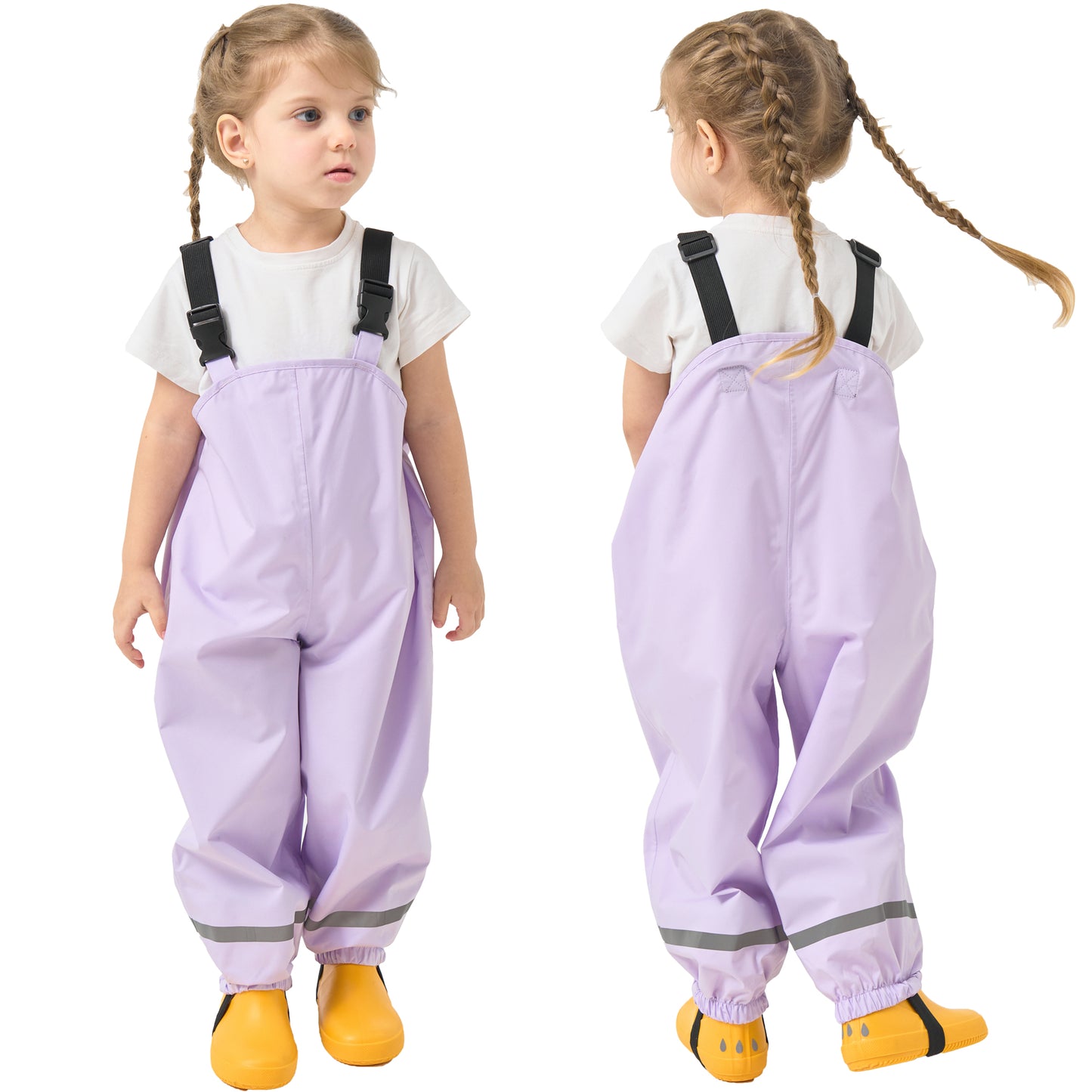 Fewlby Kids Rain Bib Pants, Toddlers Waterproof Suspender Dirty Proof Rain Wear for Boys and Girls