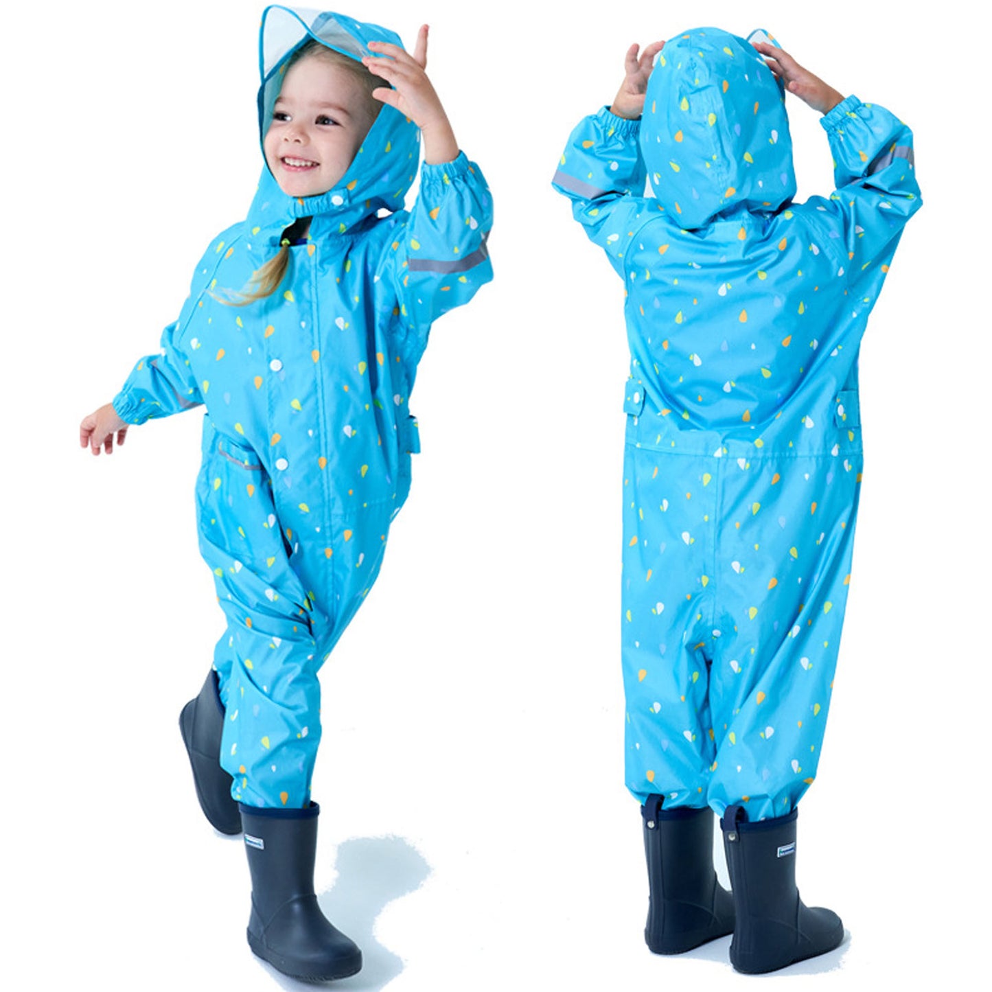 Kids Toddler Rain Suit for Boys Girls One Piece Hoodie Zipper Waterproof Rain Jacket 1-10 Years