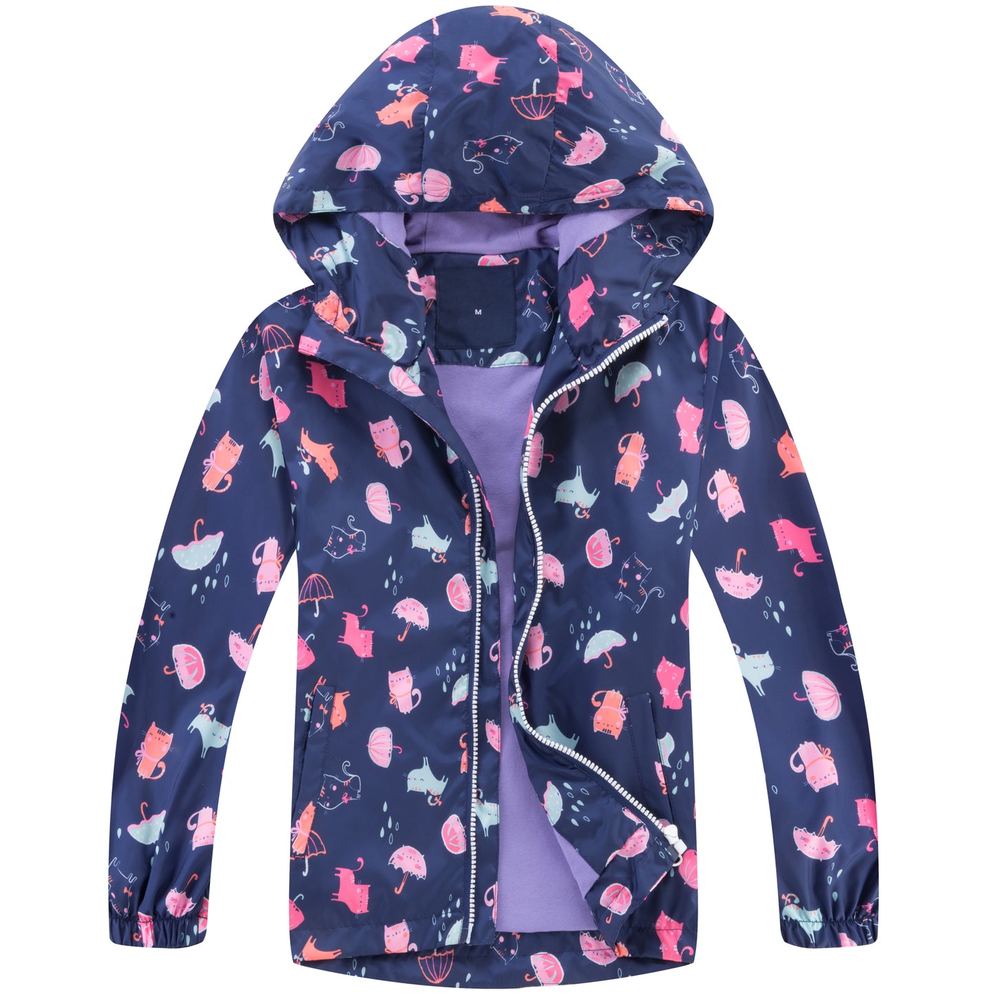 Girls Rain Jackets Waterproof Lightweight Hooded Cotton Kids Outdoor Raincoats Breathable Windbreakers 4-11 Years