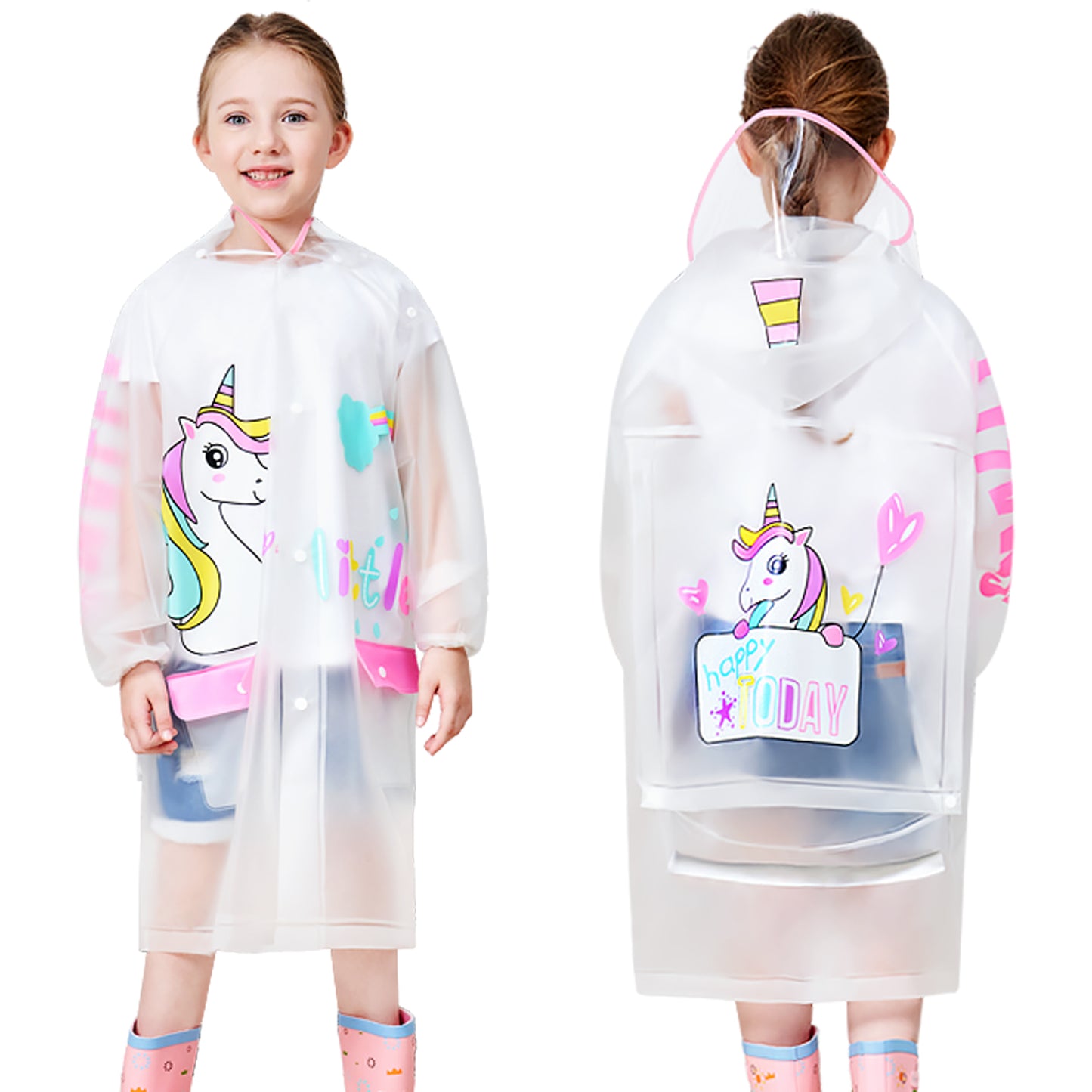 Kids Rain Coat for Girls Boys Cartoon Toddler Rain Wear Children Transparent Raincoat Jacket Poncho M-4XL Size 3-14 Years