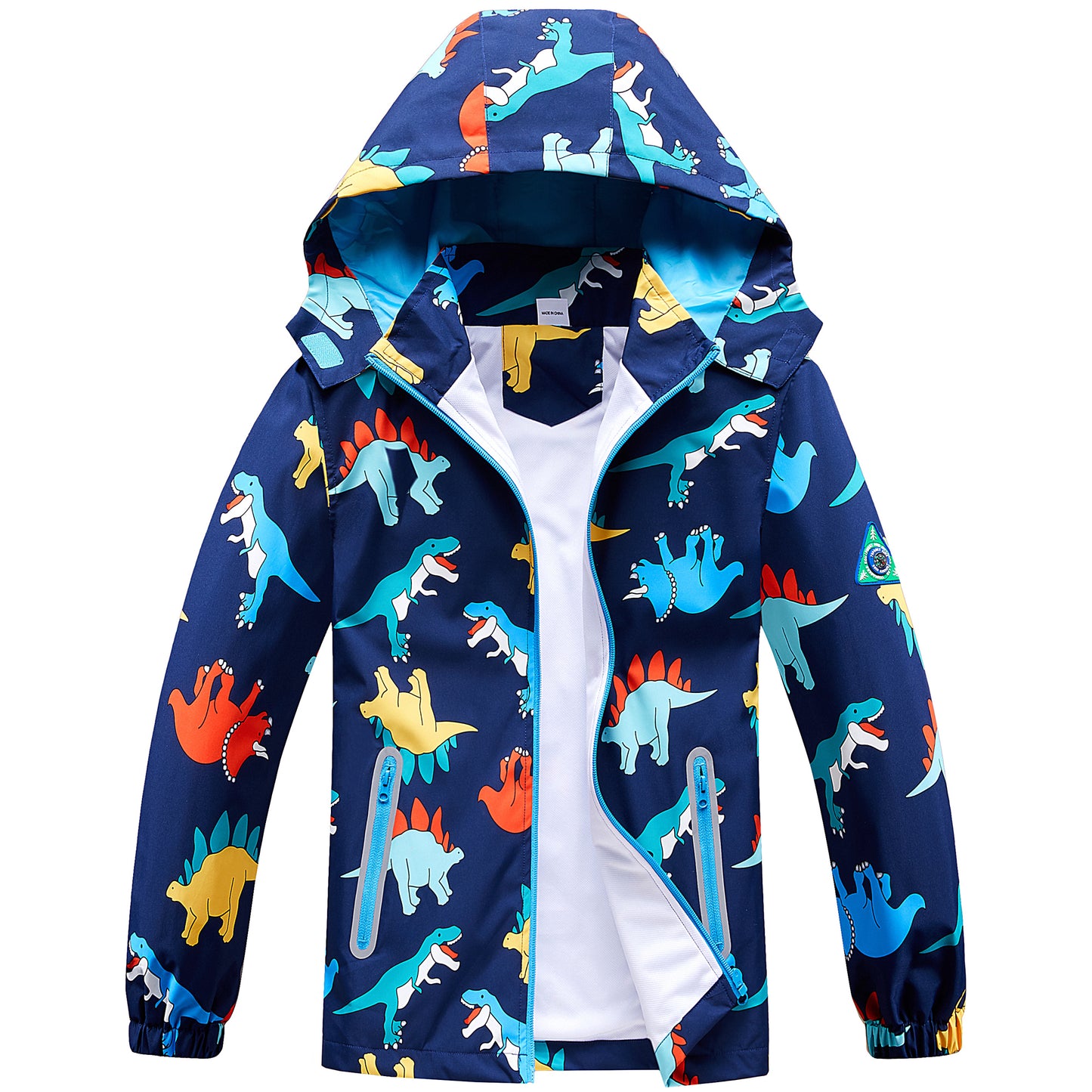 Boys Waterproof Jackets, Hooded Raincoat for Kids Windbreaker Cartoon Rain Jacket Lightweight Waterproof Coat Zipper Sports Outwear