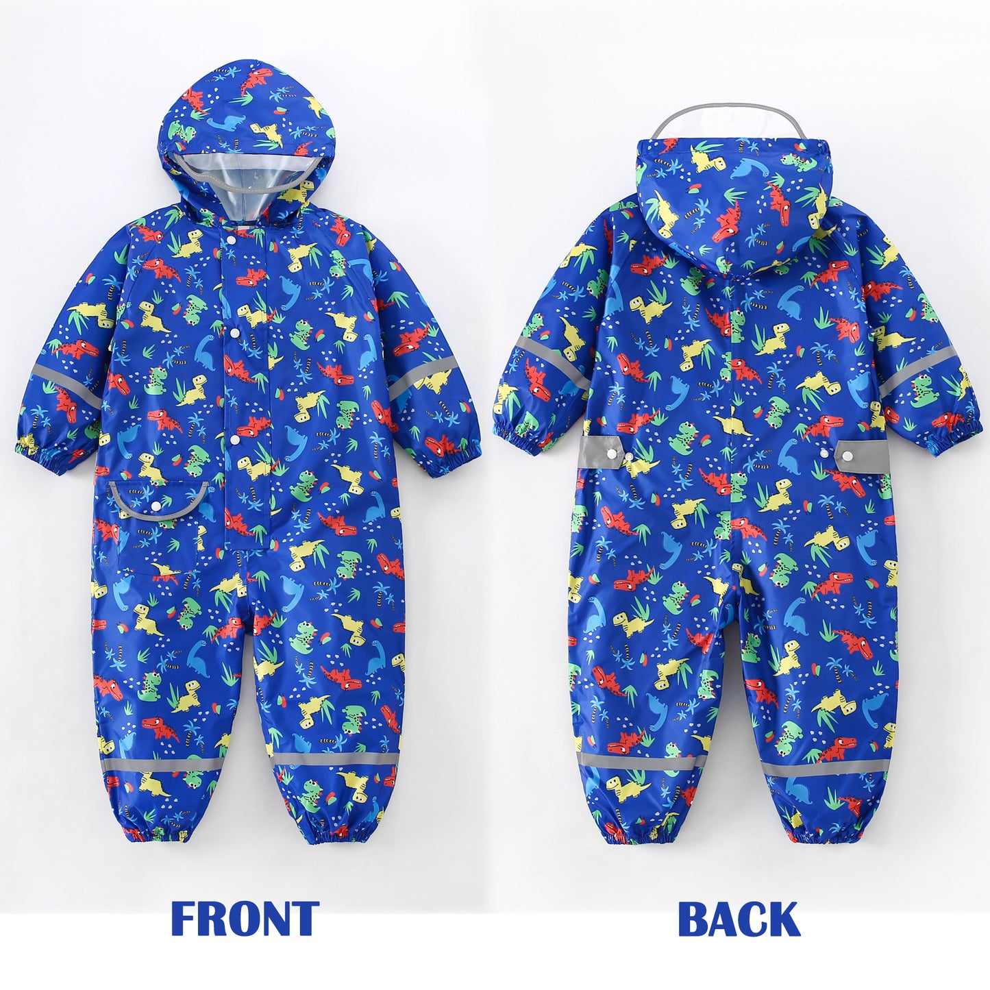 Fewlby Kids Rain Suit for Boys Girls Toddler Raincoats One Piece Hoodie Cartoon Coverall Waterproof Rainwear 1-10 Years